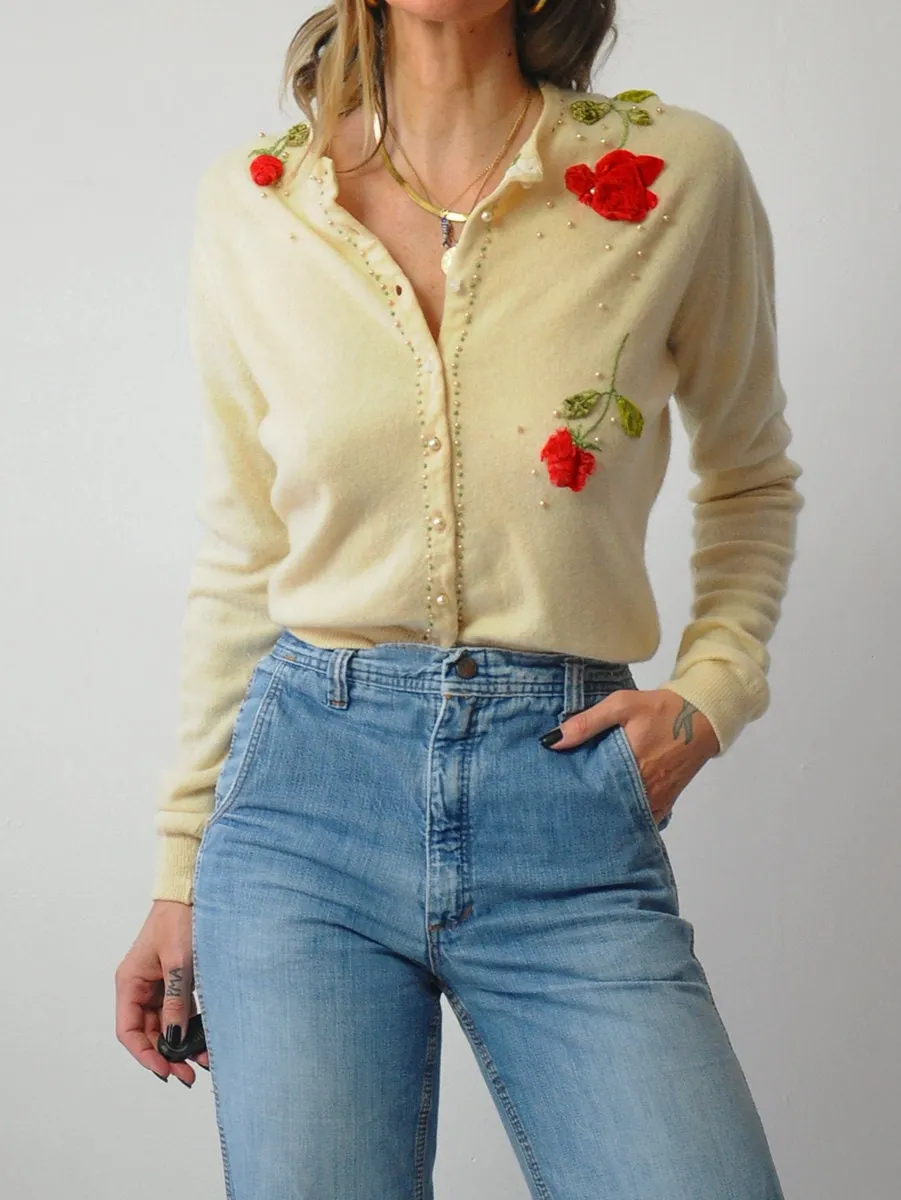 1950's 3D Rose Cashmere Cardigan