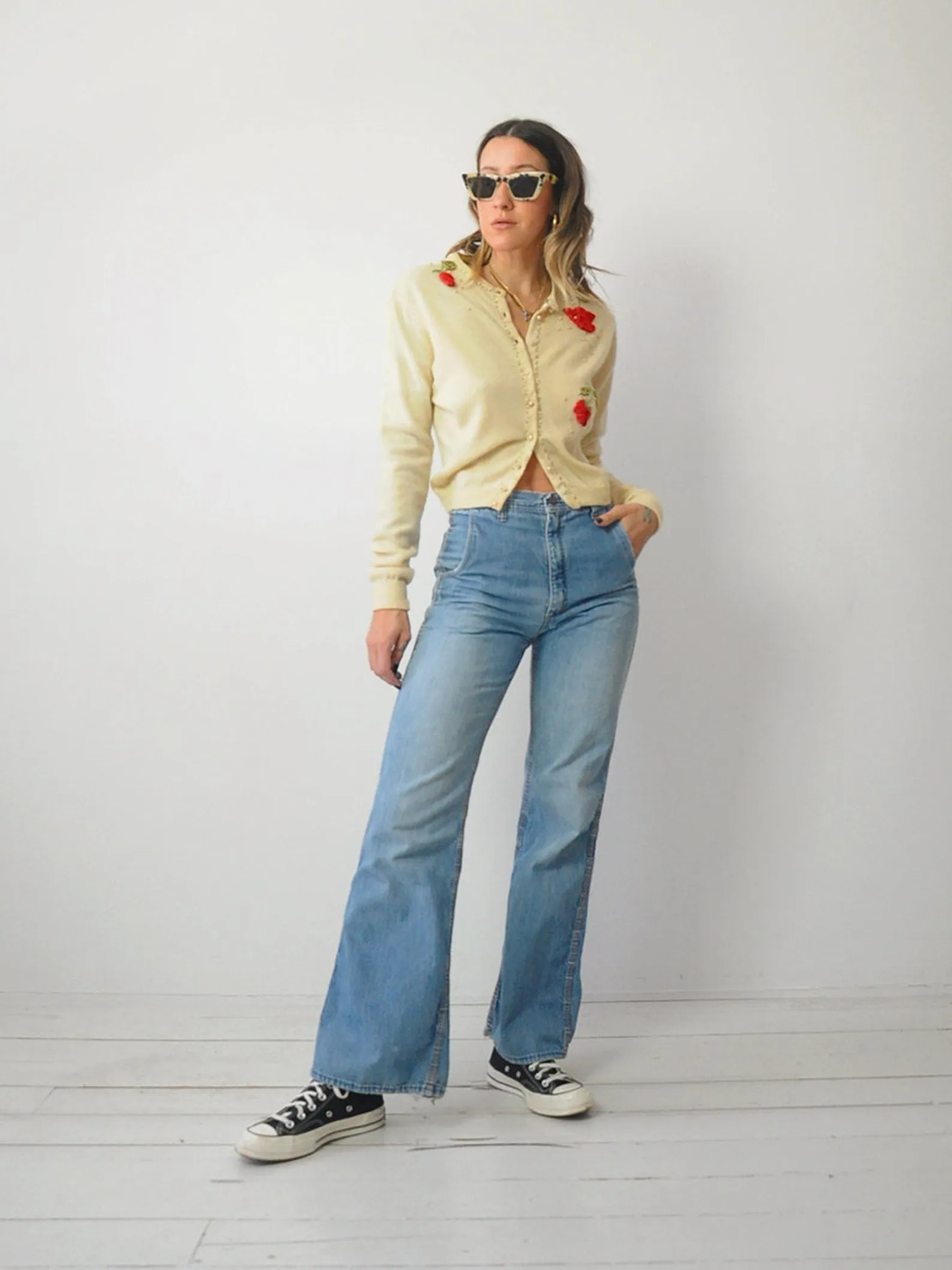 1950's 3D Rose Cashmere Cardigan
