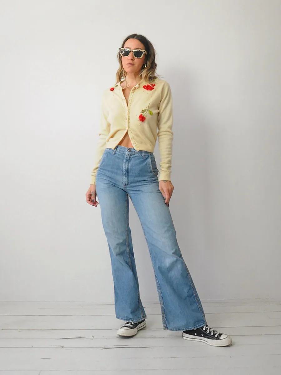 1950's 3D Rose Cashmere Cardigan