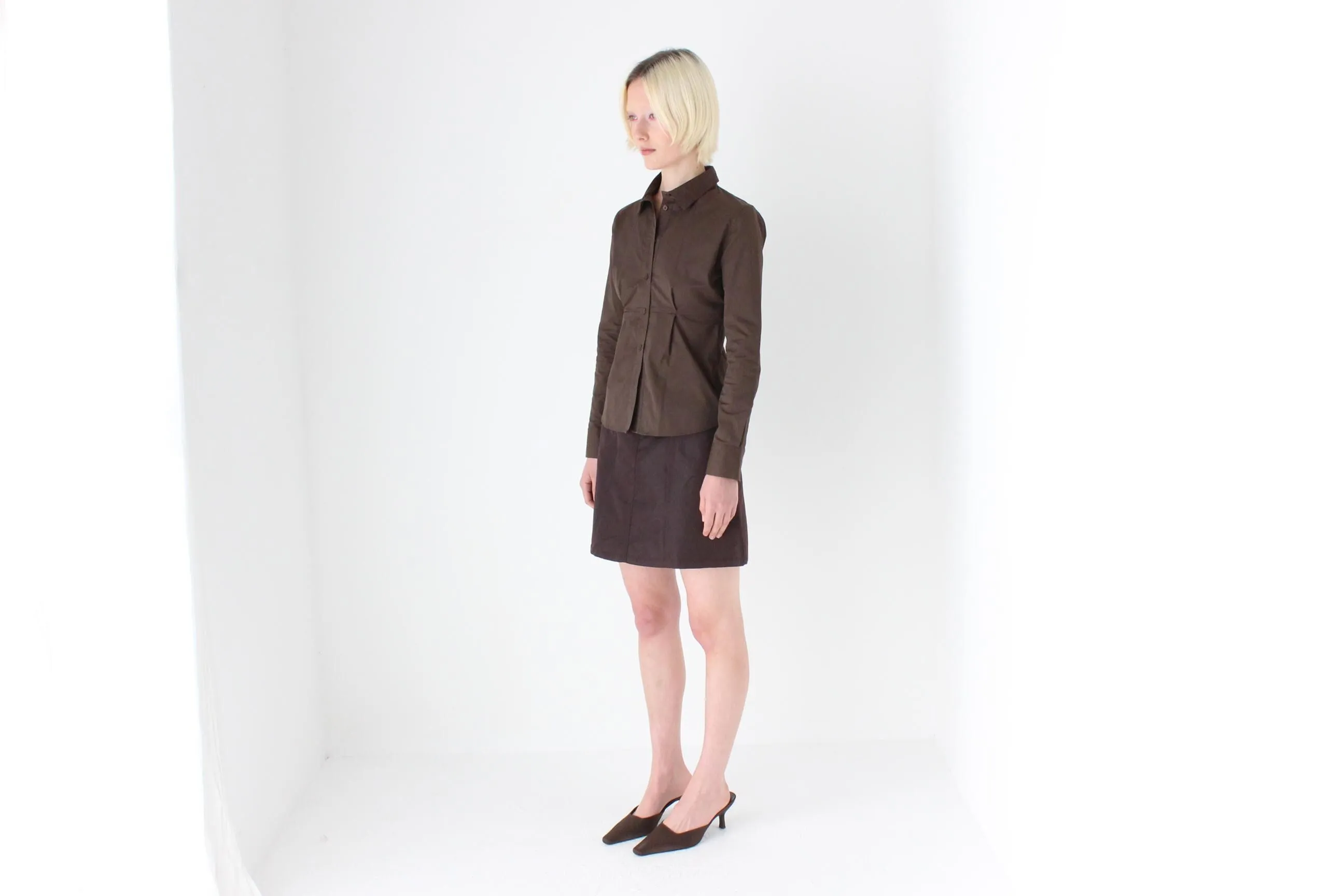 2000s Chocolate Cotton Spandex Button Up
