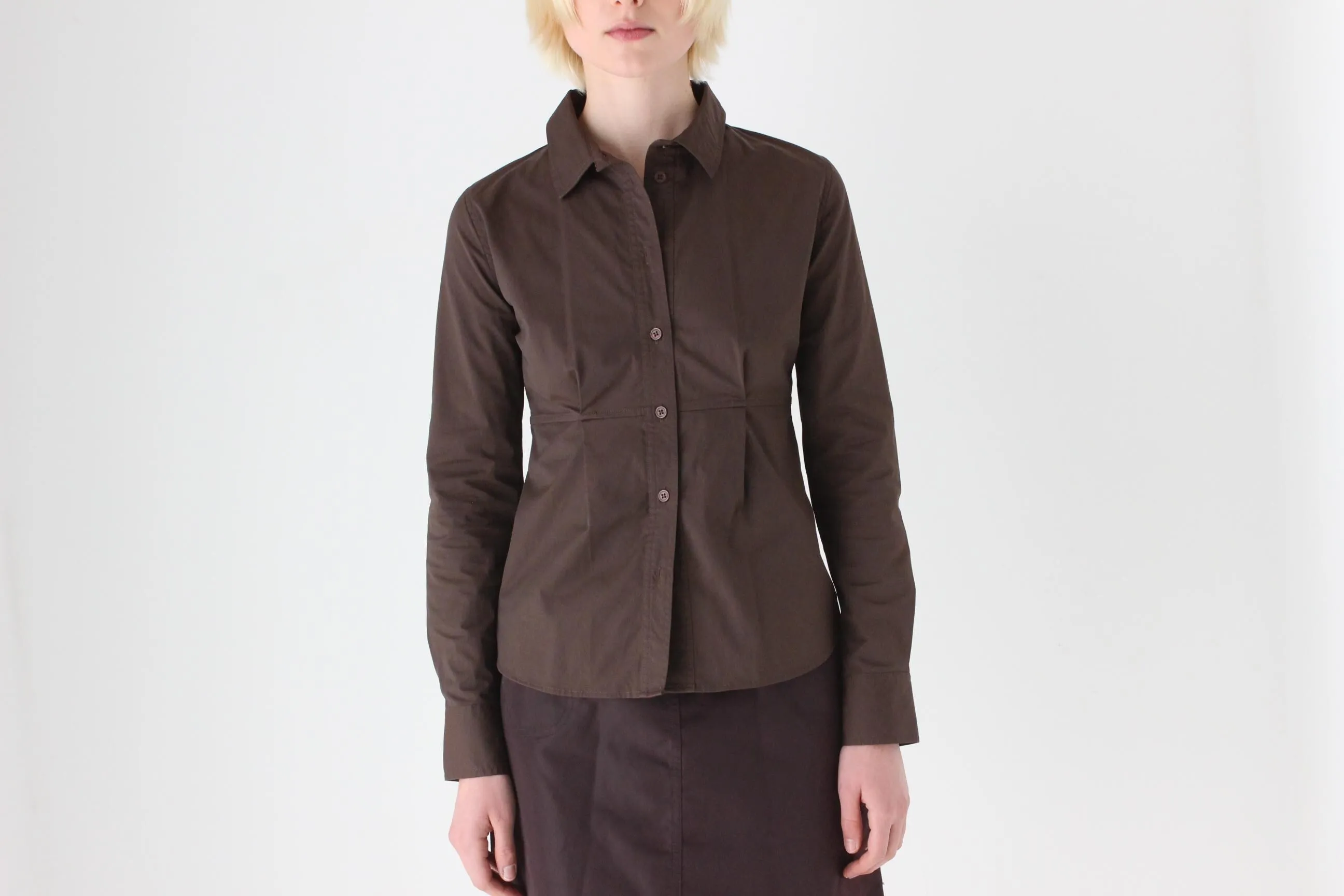 2000s Chocolate Cotton Spandex Button Up