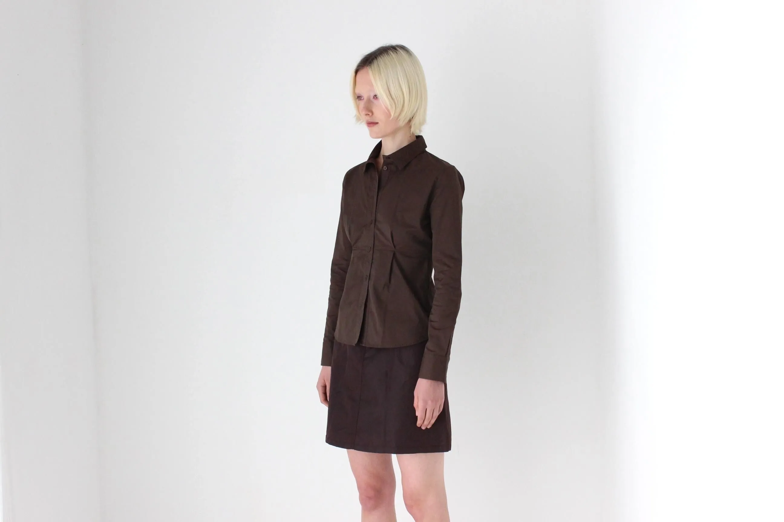 2000s Chocolate Cotton Spandex Button Up
