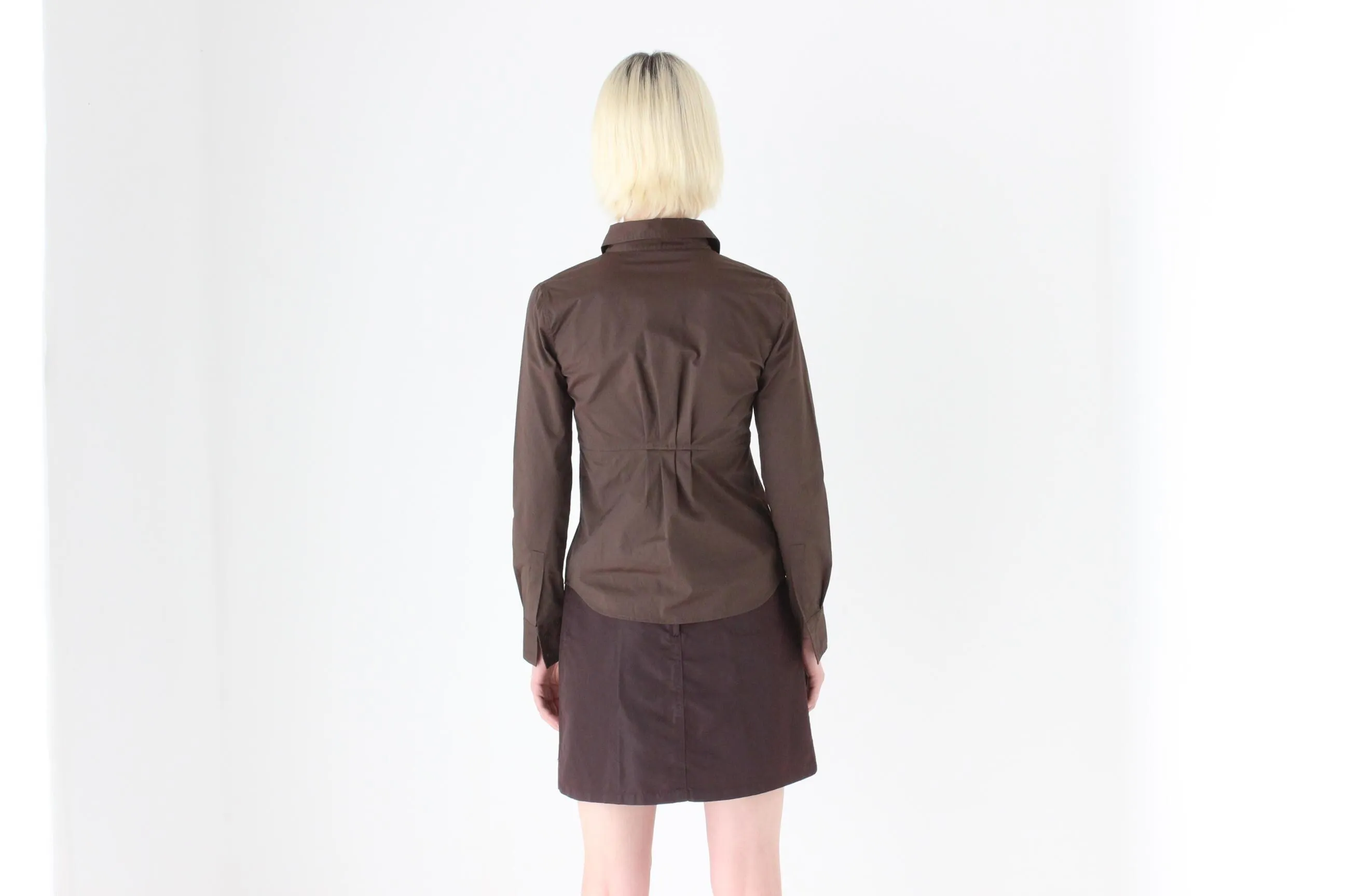 2000s Chocolate Cotton Spandex Button Up