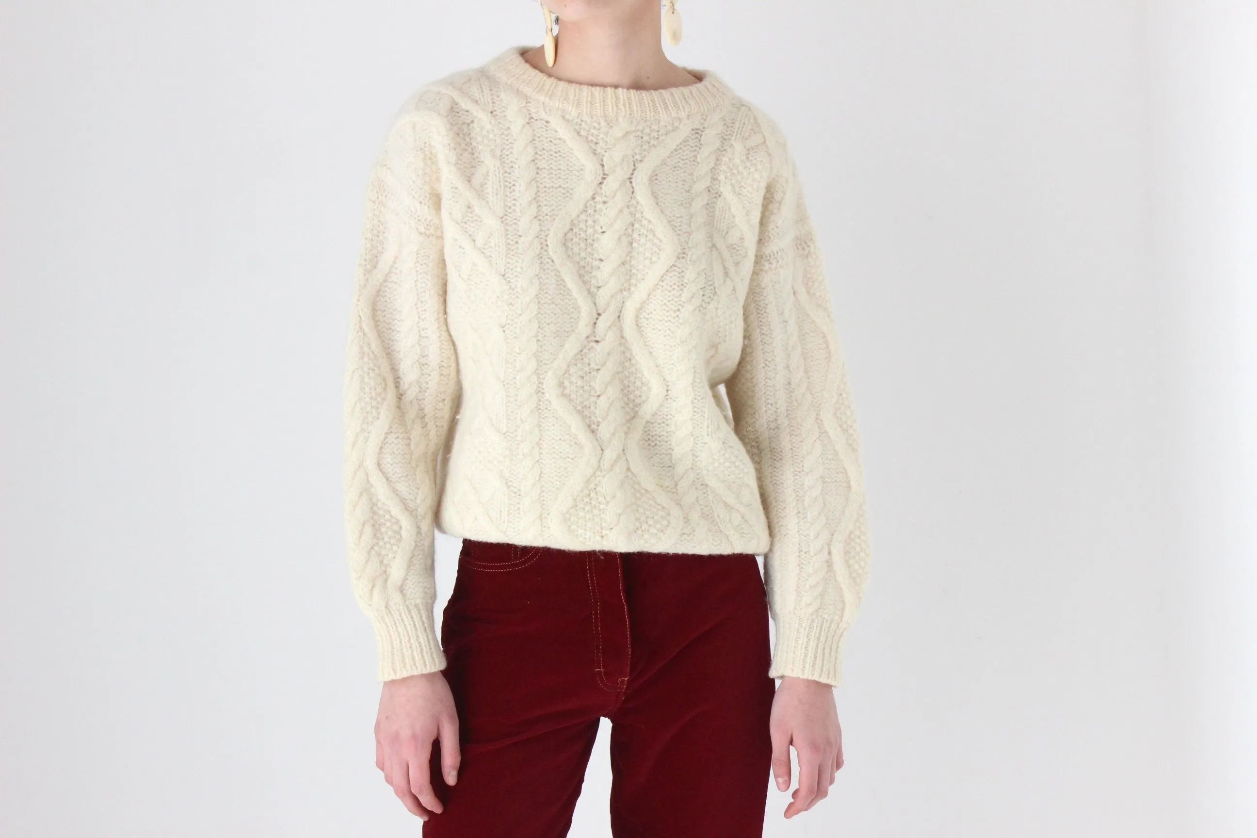 80s Pure Wool Chunky Cable Knit Sweater