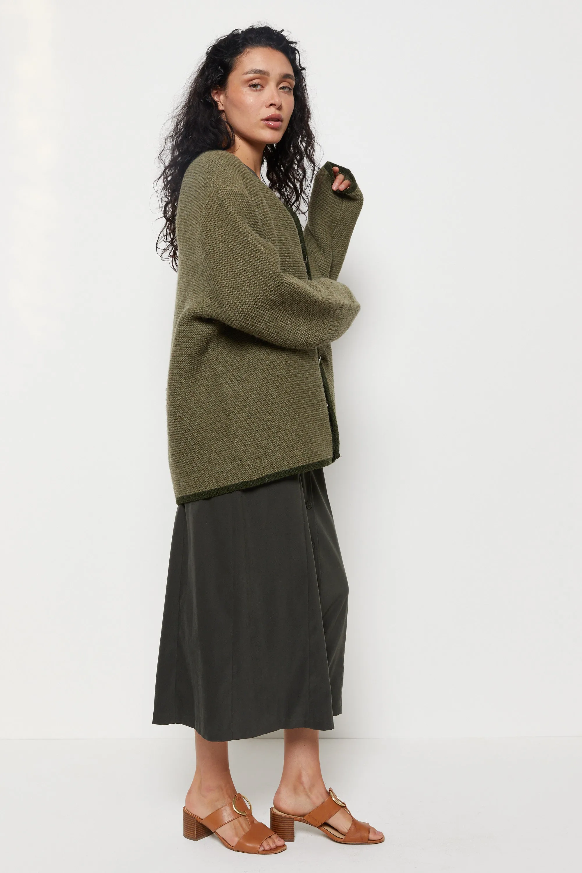 90s Khaki Wool Cardigan L