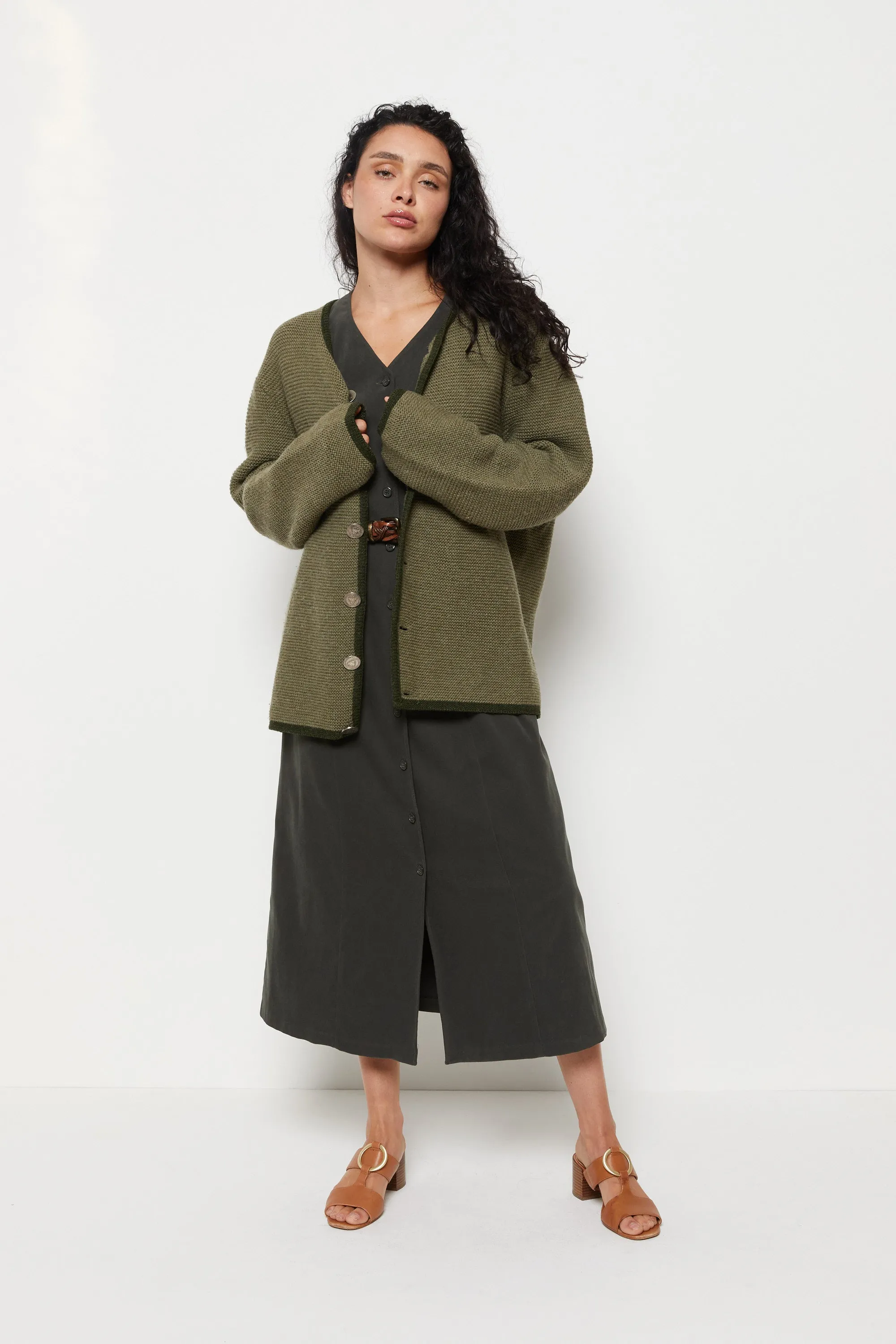 90s Khaki Wool Cardigan L