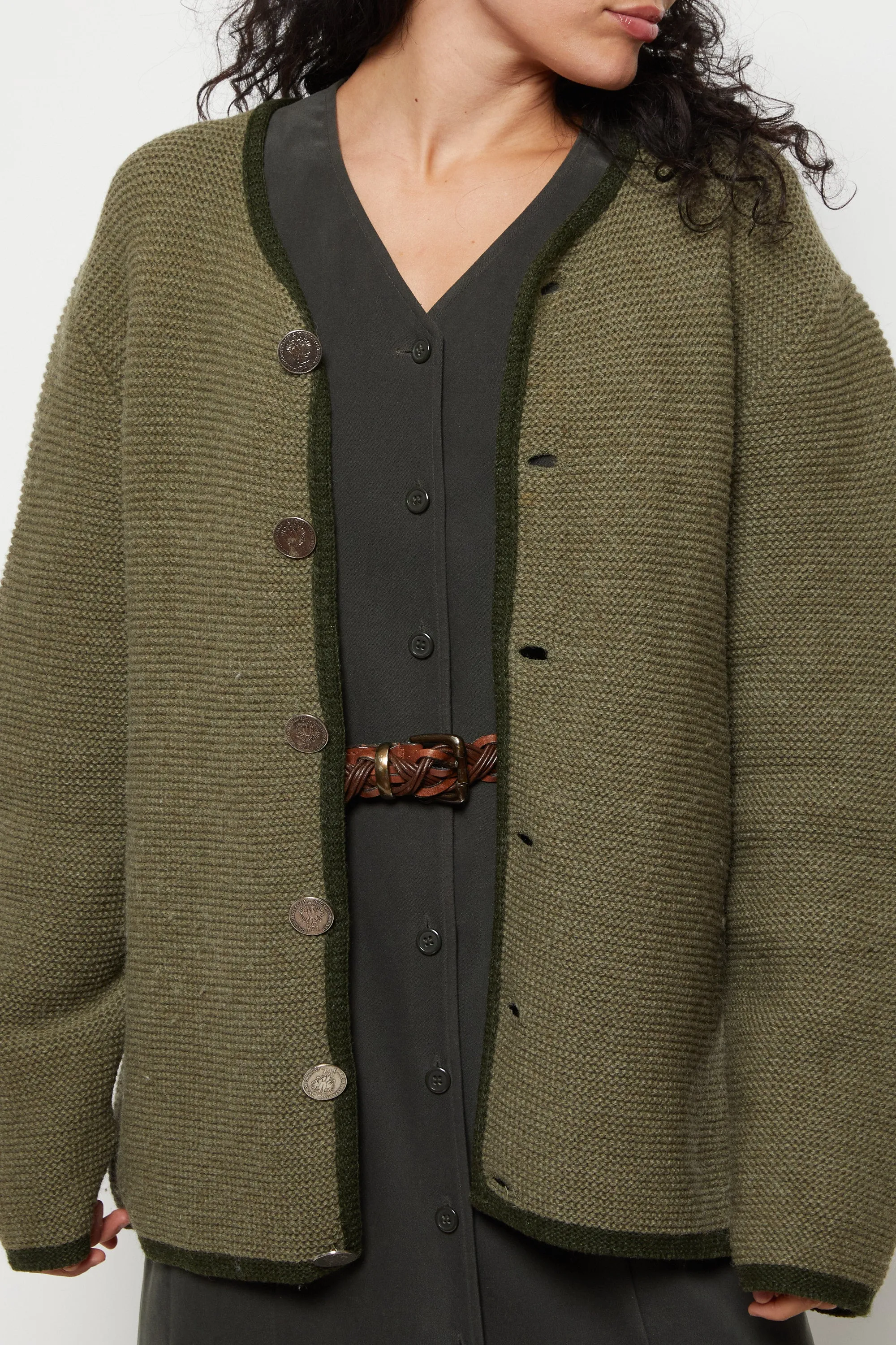 90s Khaki Wool Cardigan L