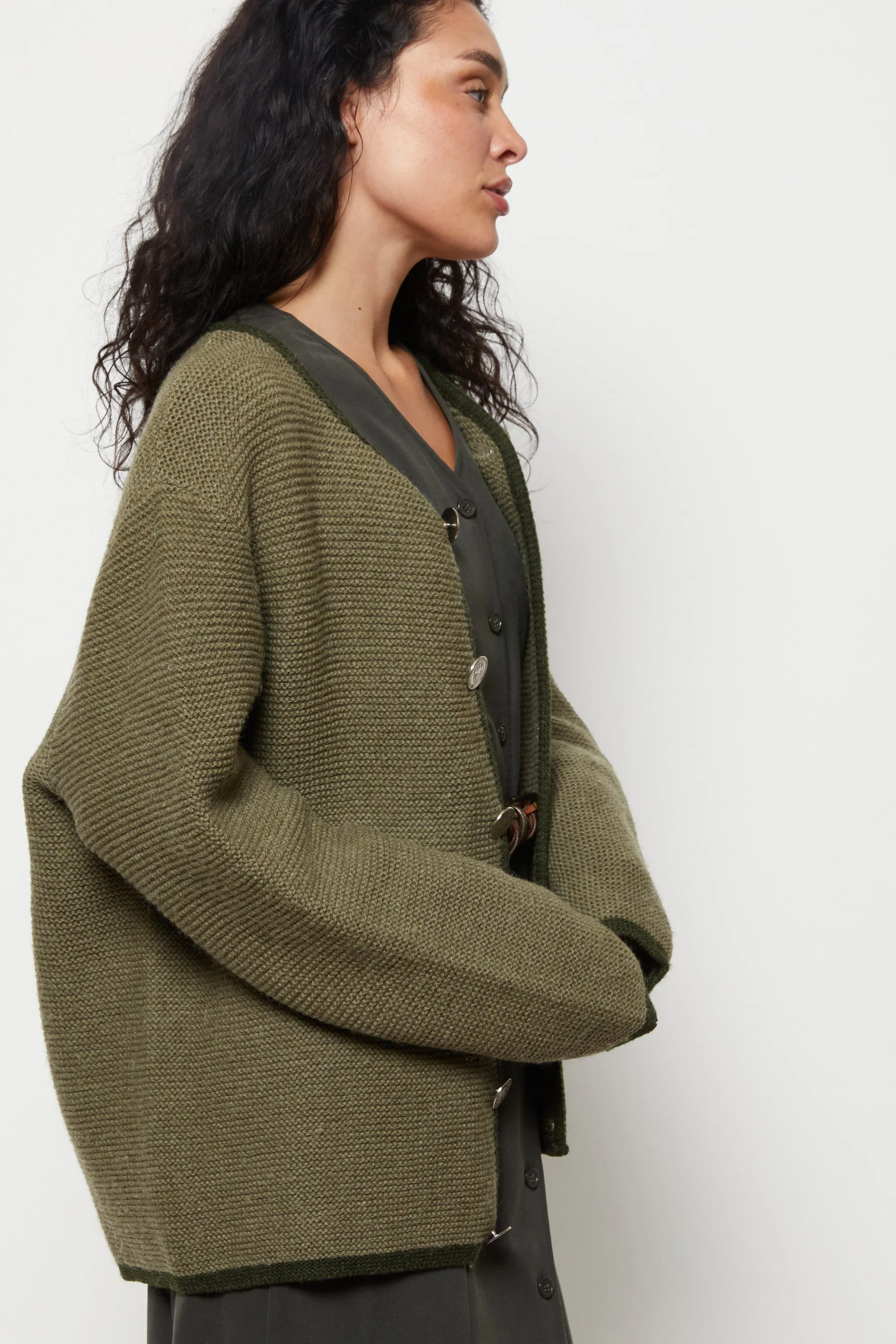 90s Khaki Wool Cardigan L