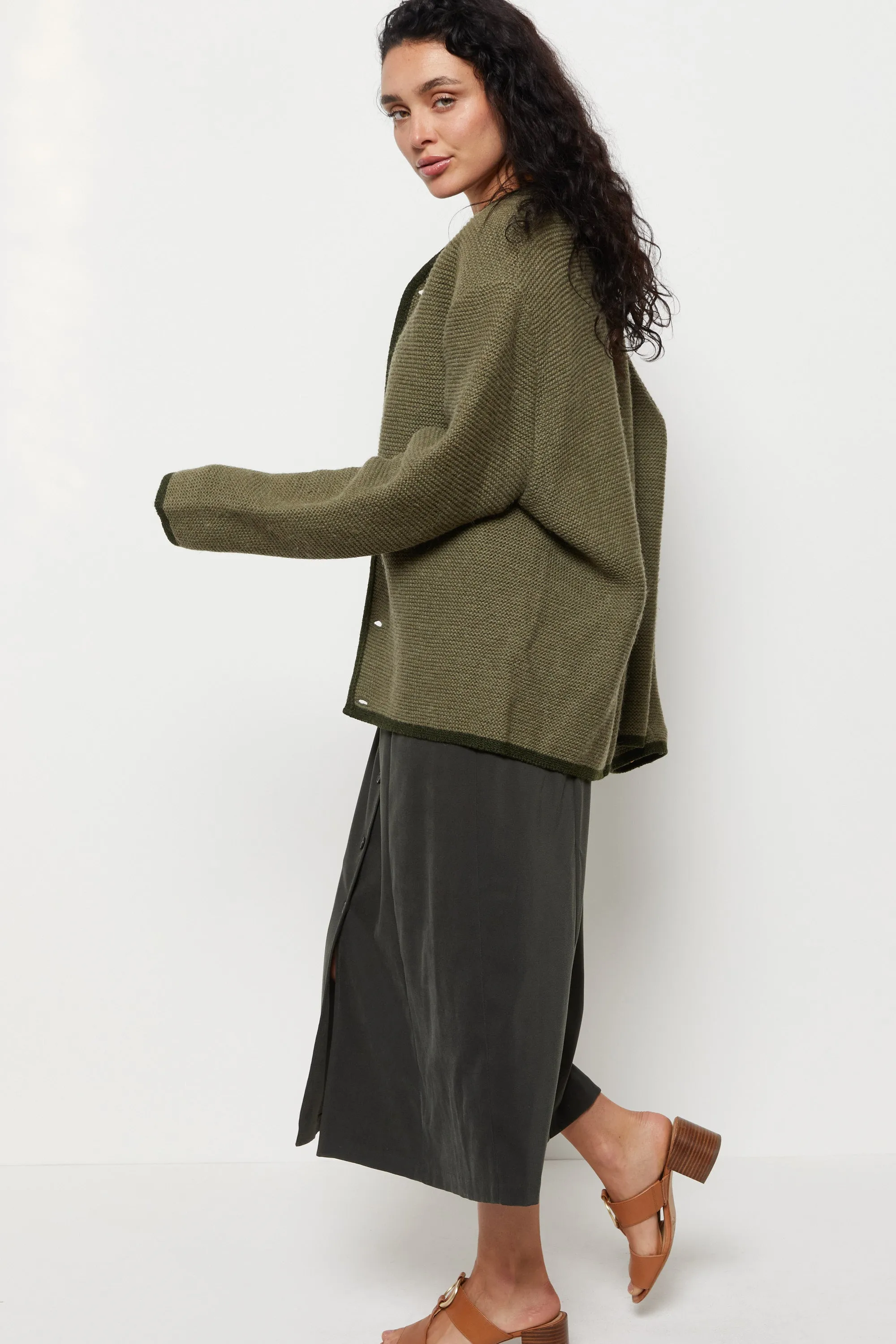 90s Khaki Wool Cardigan L