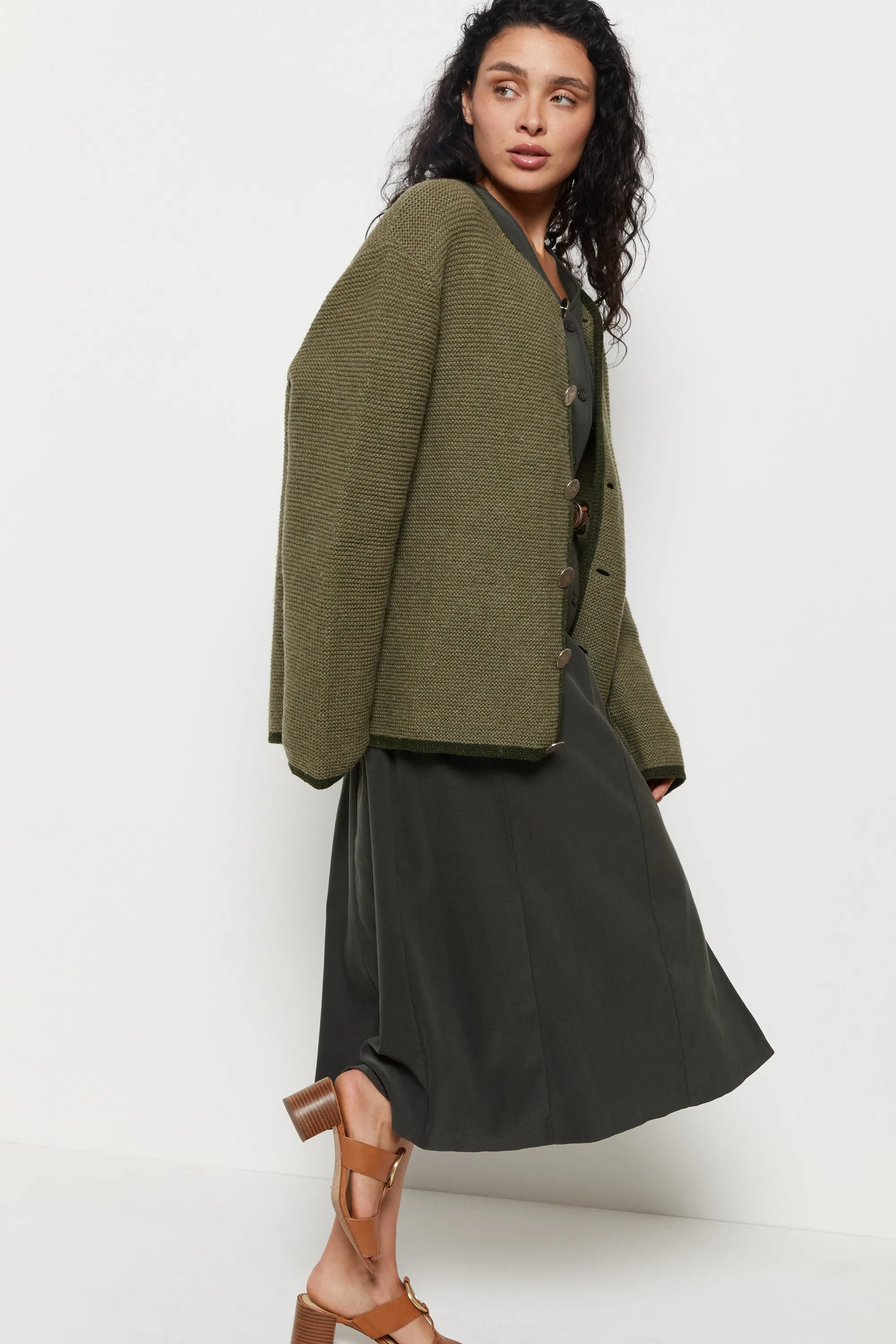 90s Khaki Wool Cardigan L