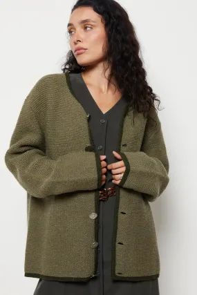 90s Khaki Wool Cardigan L