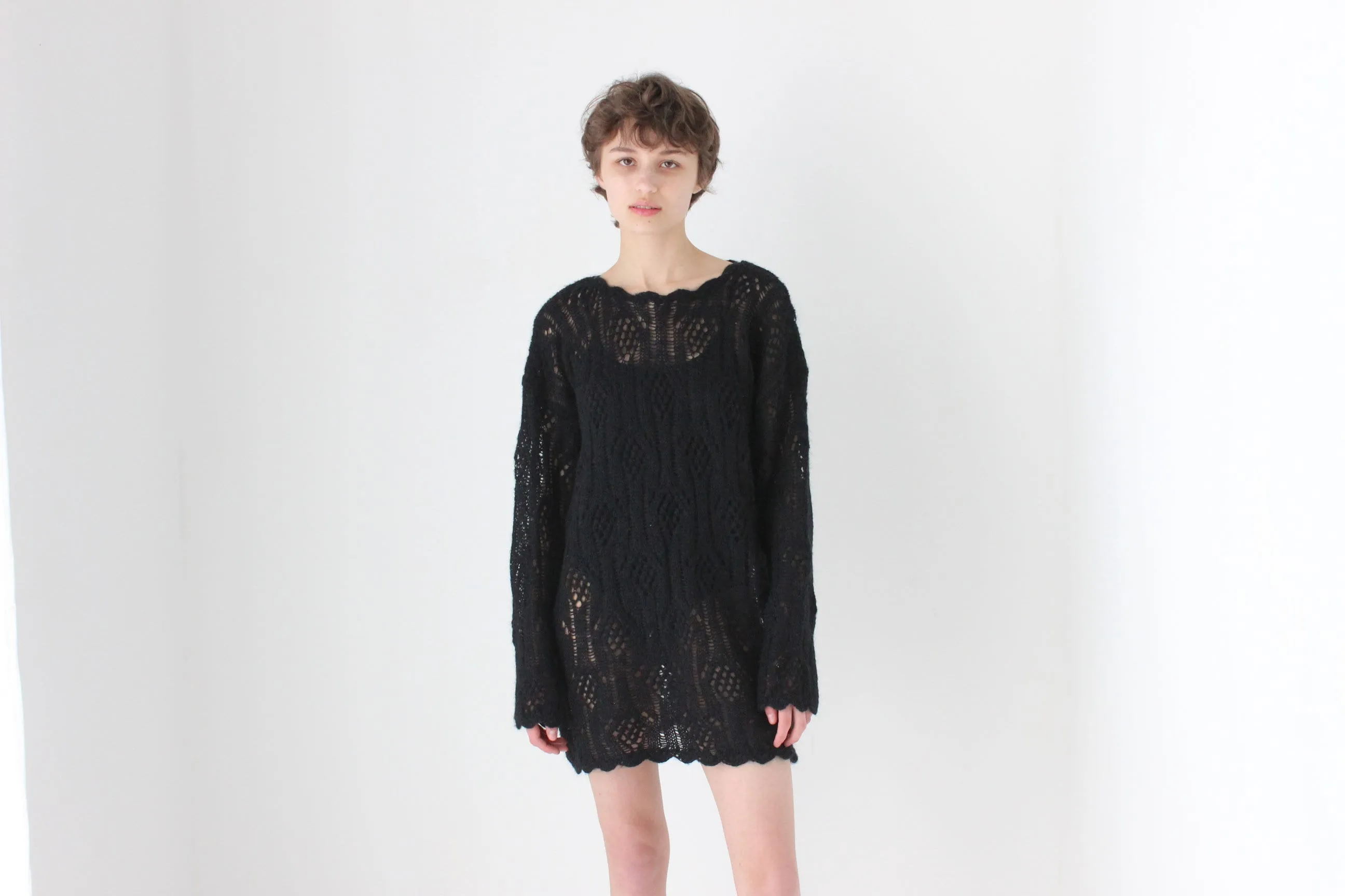 90s Mohair Blend Textured Knit Sweater Dress