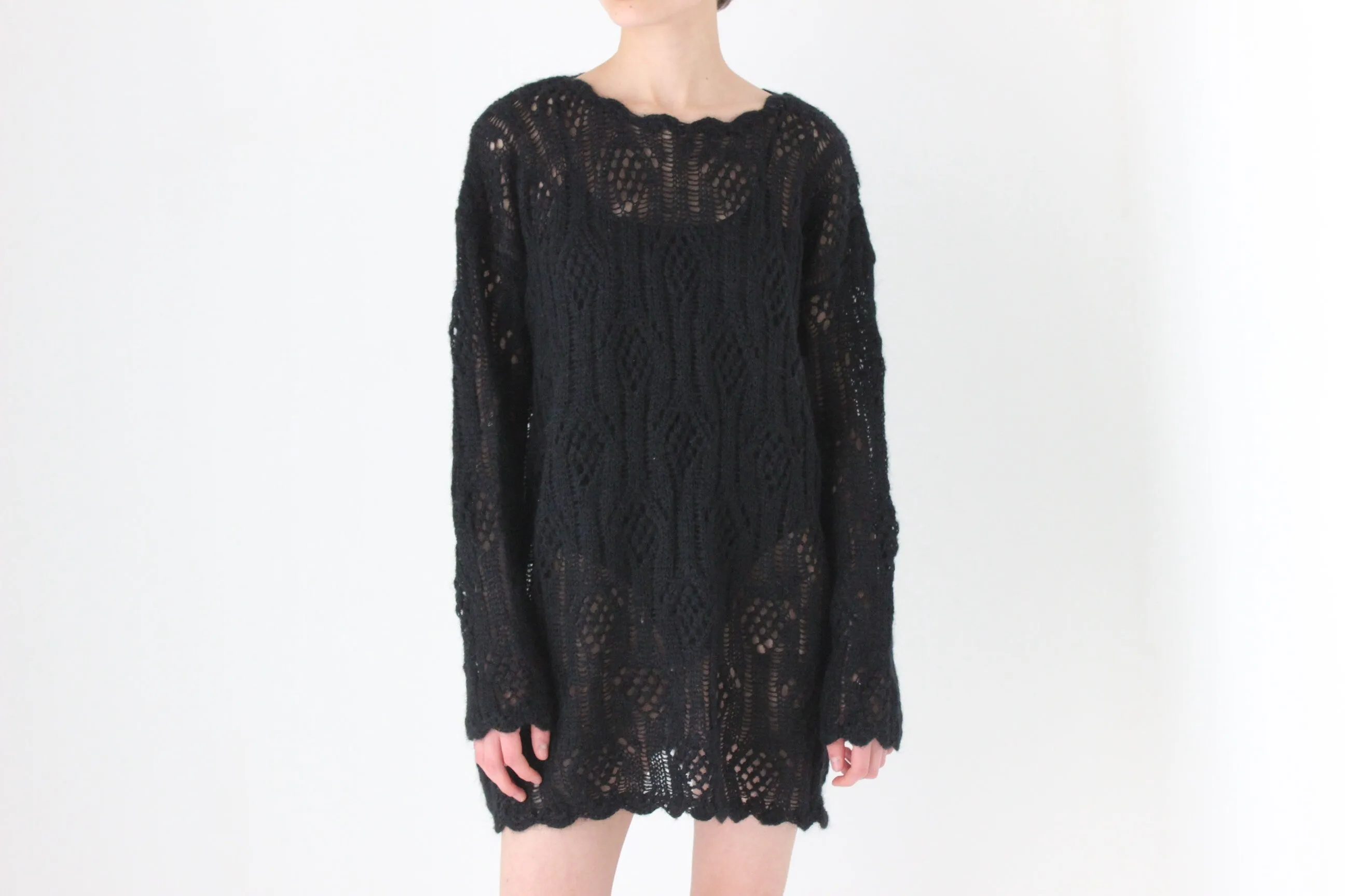 90s Mohair Blend Textured Knit Sweater Dress