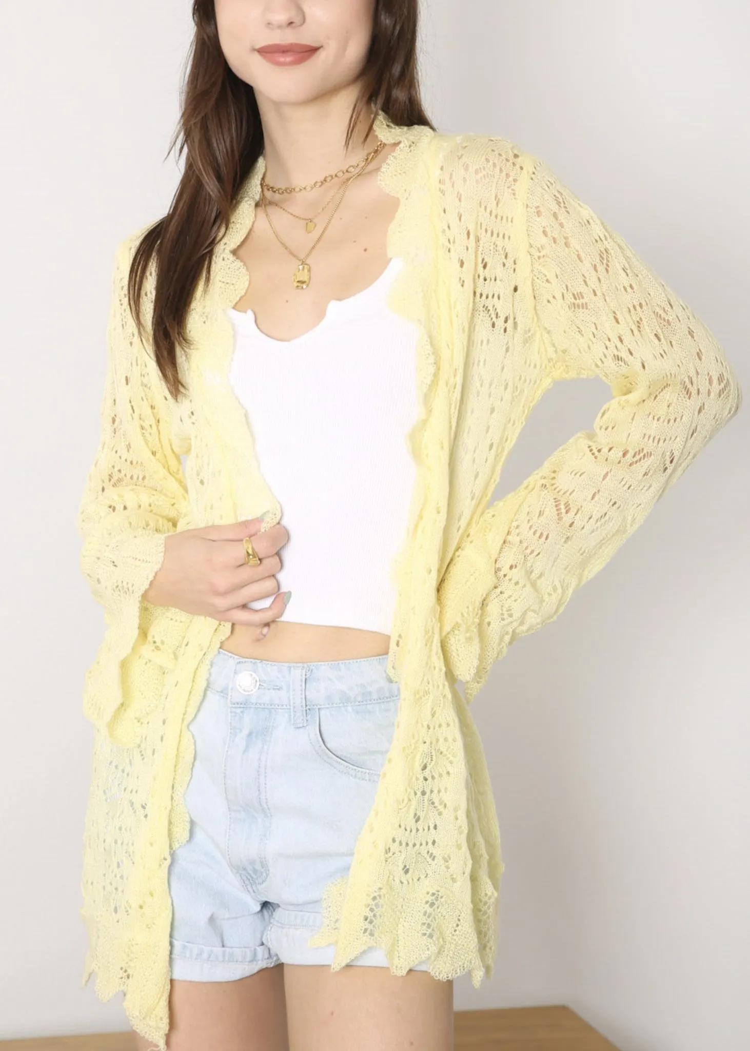 Anna-Kaci Women's Crochet Cardigan Casual Lightweight Long Sleeve Open Front Cardigans Sweater Summer Beach Coverups