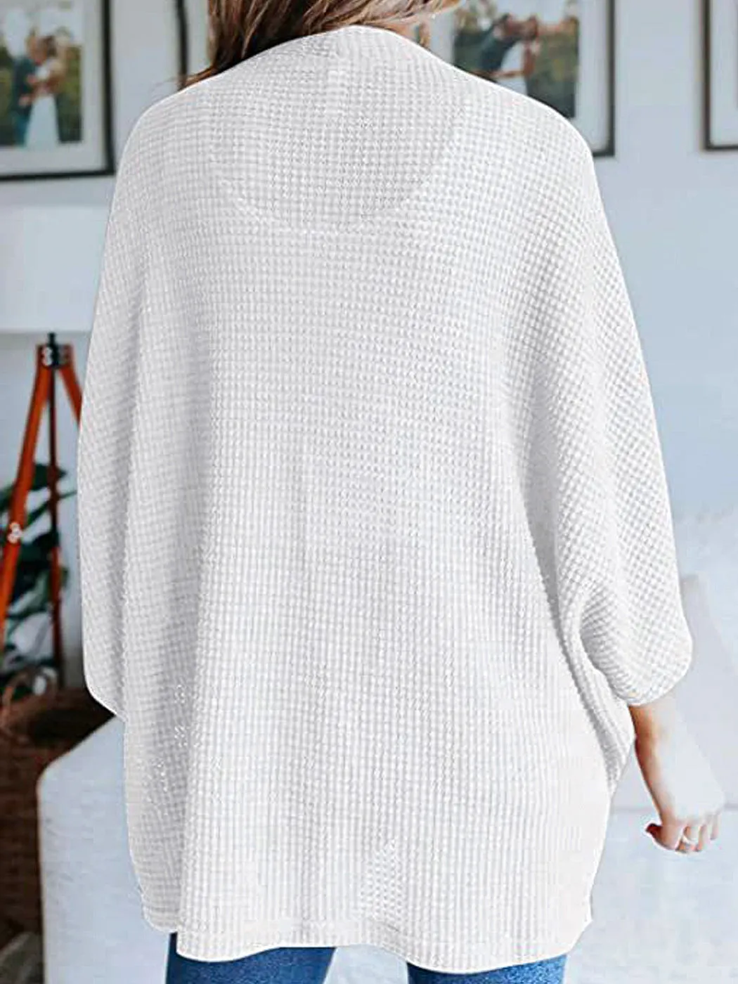 Anna-Kaci Women's Waffle Knit Kimono Cardigans Lightweight 3/4 Batwing Sleeve Sweater Beach Cover Up