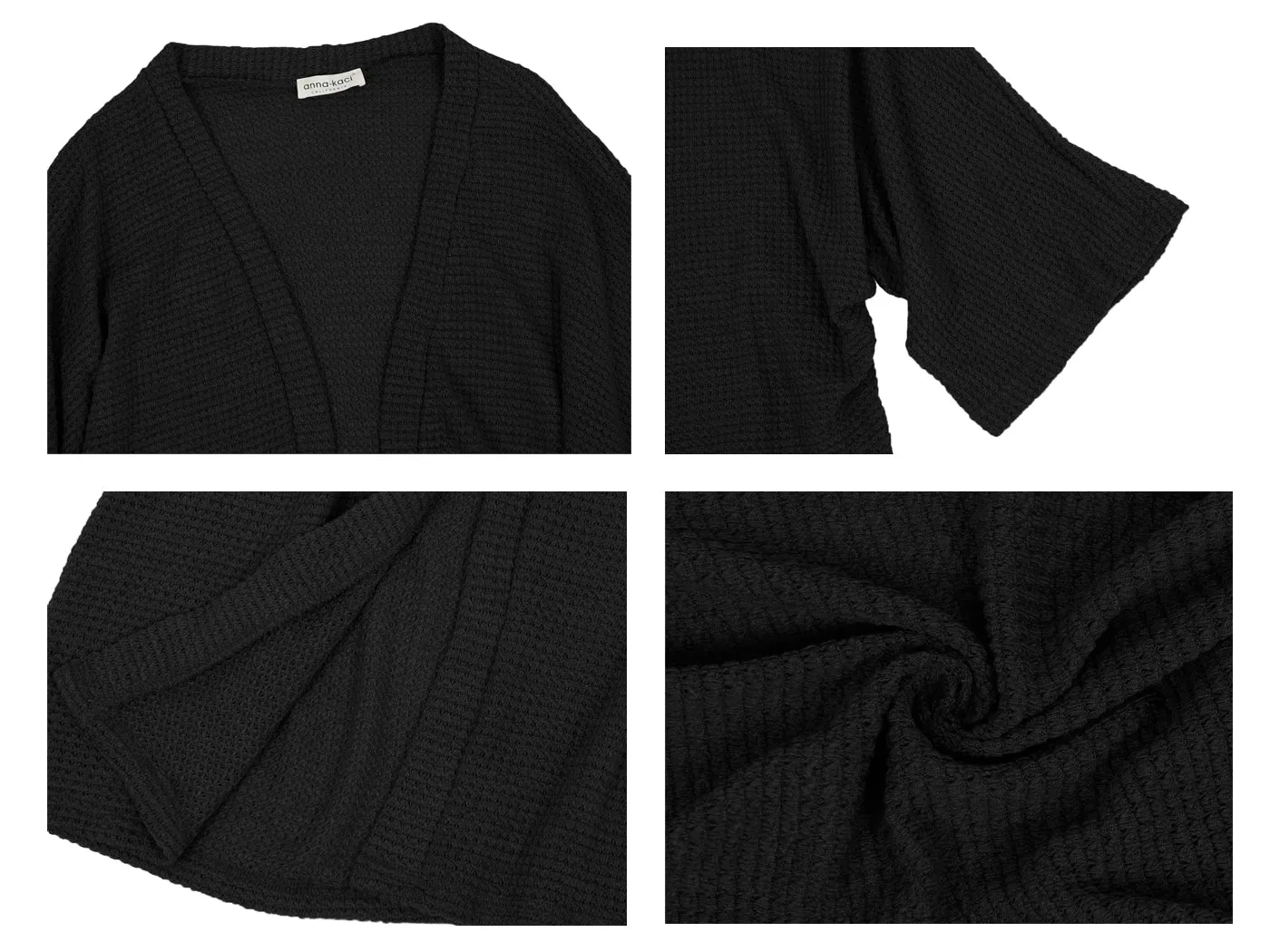 Anna-Kaci Women's Waffle Knit Kimono Cardigans Lightweight 3/4 Batwing Sleeve Sweater Beach Cover Up