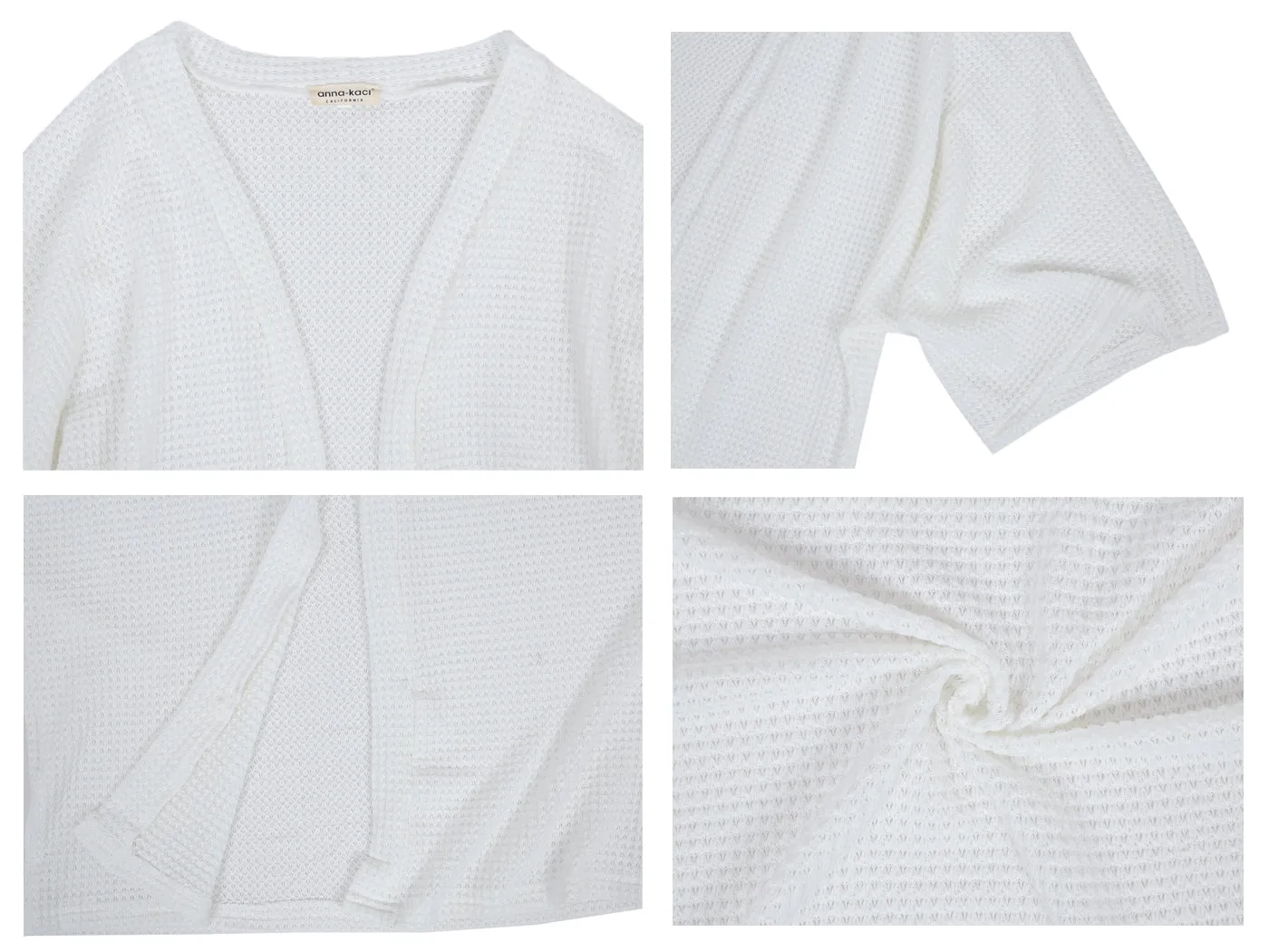 Anna-Kaci Women's Waffle Knit Kimono Cardigans Lightweight 3/4 Batwing Sleeve Sweater Beach Cover Up