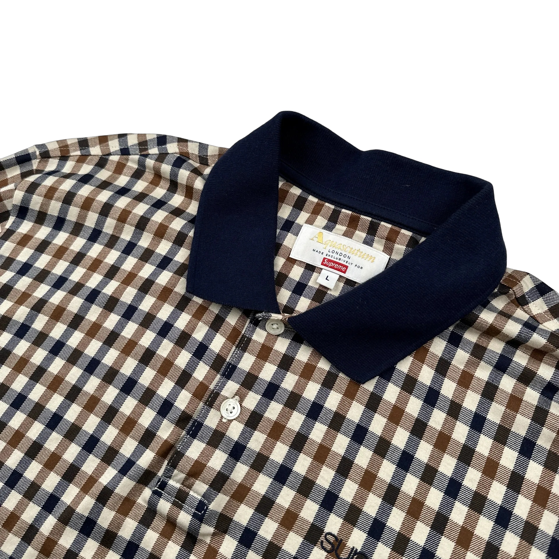 Aquascutum X Supreme Classic Checked Longsleeve Spellout Polo Shirt - Large