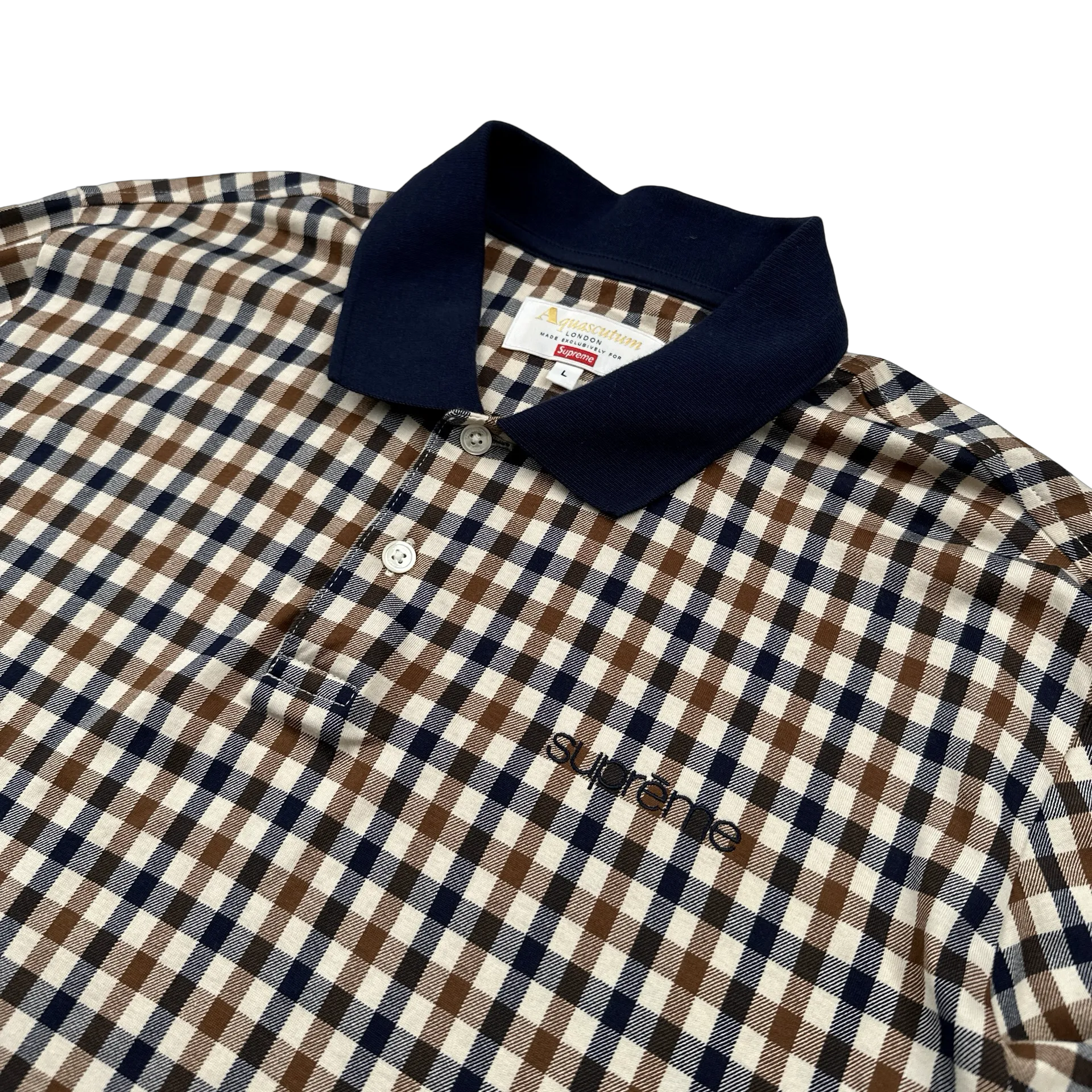 Aquascutum X Supreme Classic Checked Longsleeve Spellout Polo Shirt - Large