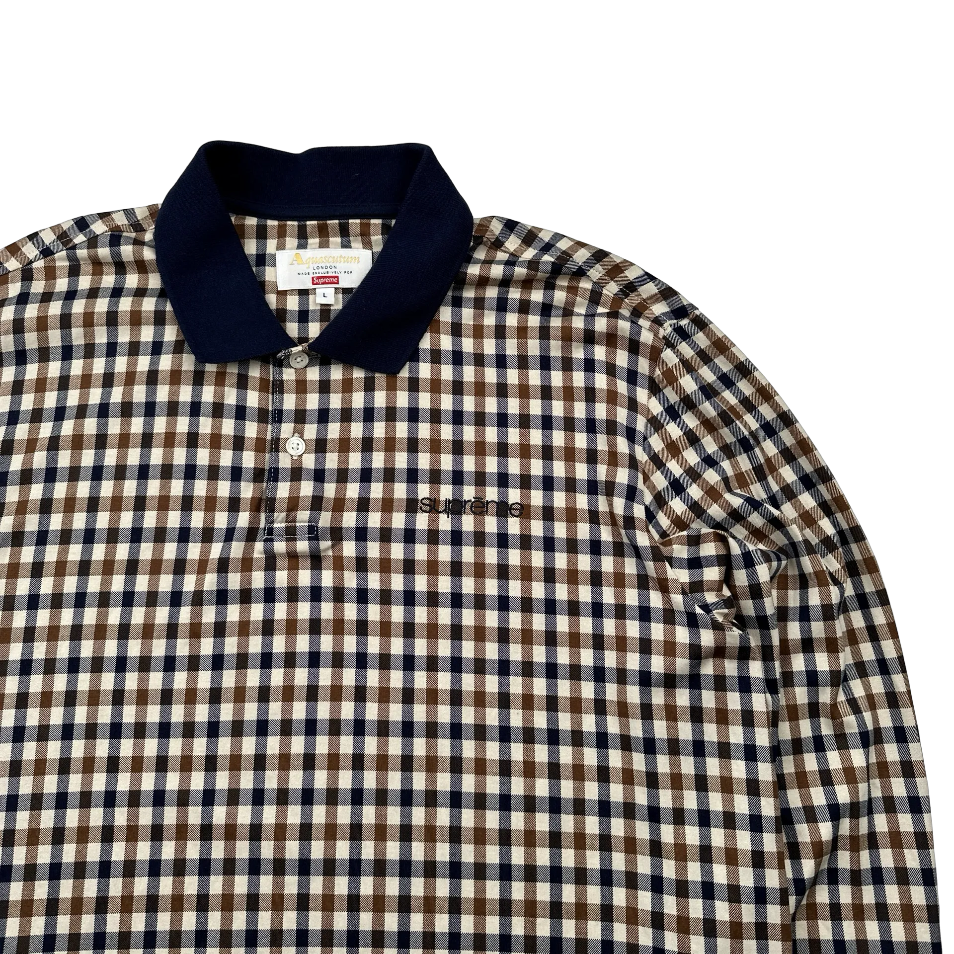 Aquascutum X Supreme Classic Checked Longsleeve Spellout Polo Shirt - Large