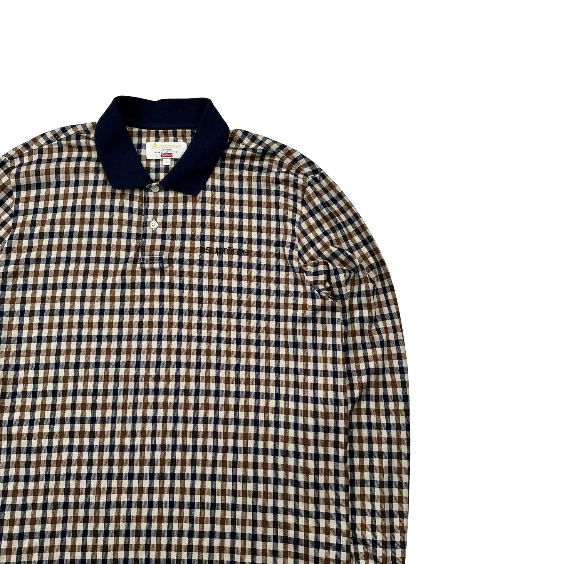 Aquascutum X Supreme Classic Checked Longsleeve Spellout Polo Shirt - Large