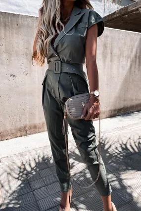 Army Green Casual Jumpsuit With Belt