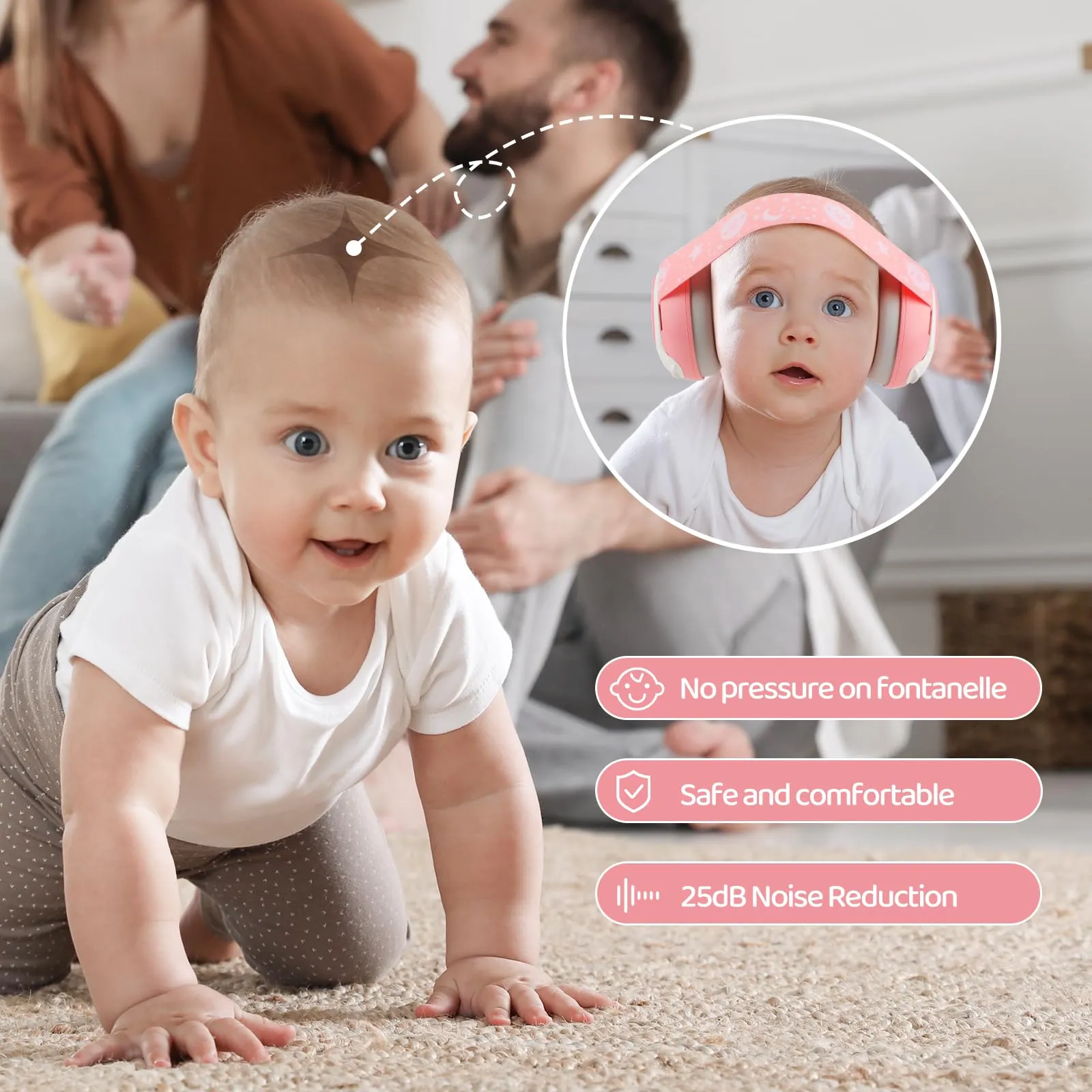 Baby Ear Muffs,25dB NRR Infant Headphones Noise Cancelling Baby Ear Protection with Carrying Bag Baby Travel Essentials,Baby Sound Proof Headphones for Travel/Sleep/Plane/Noisy Event Pink