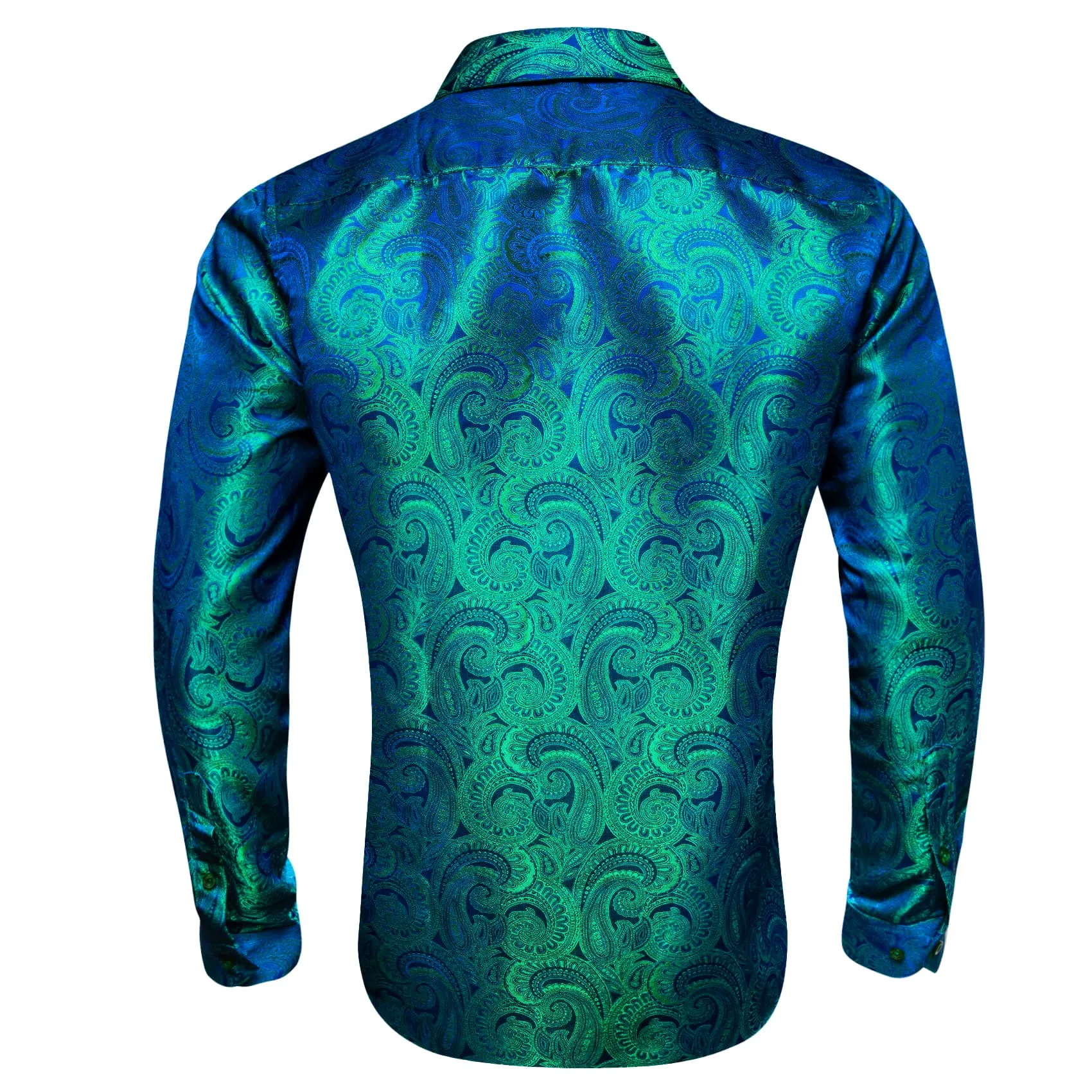 Barry Wang Blue Teal Green Shirt Men's Button Up Paisley Dress Shirt