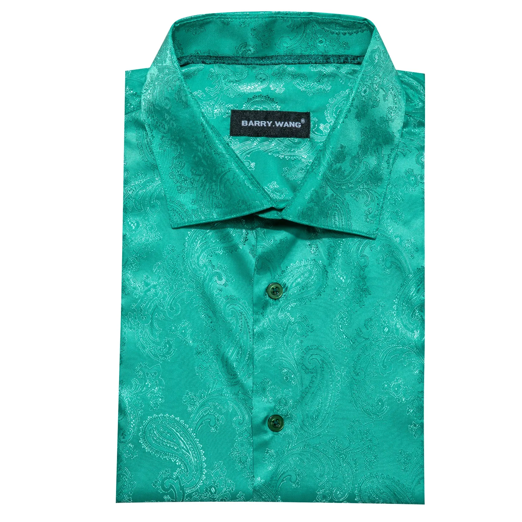 Barry Wang Dark Teal Green Paisley Silk Men's Square bottom Shirt
