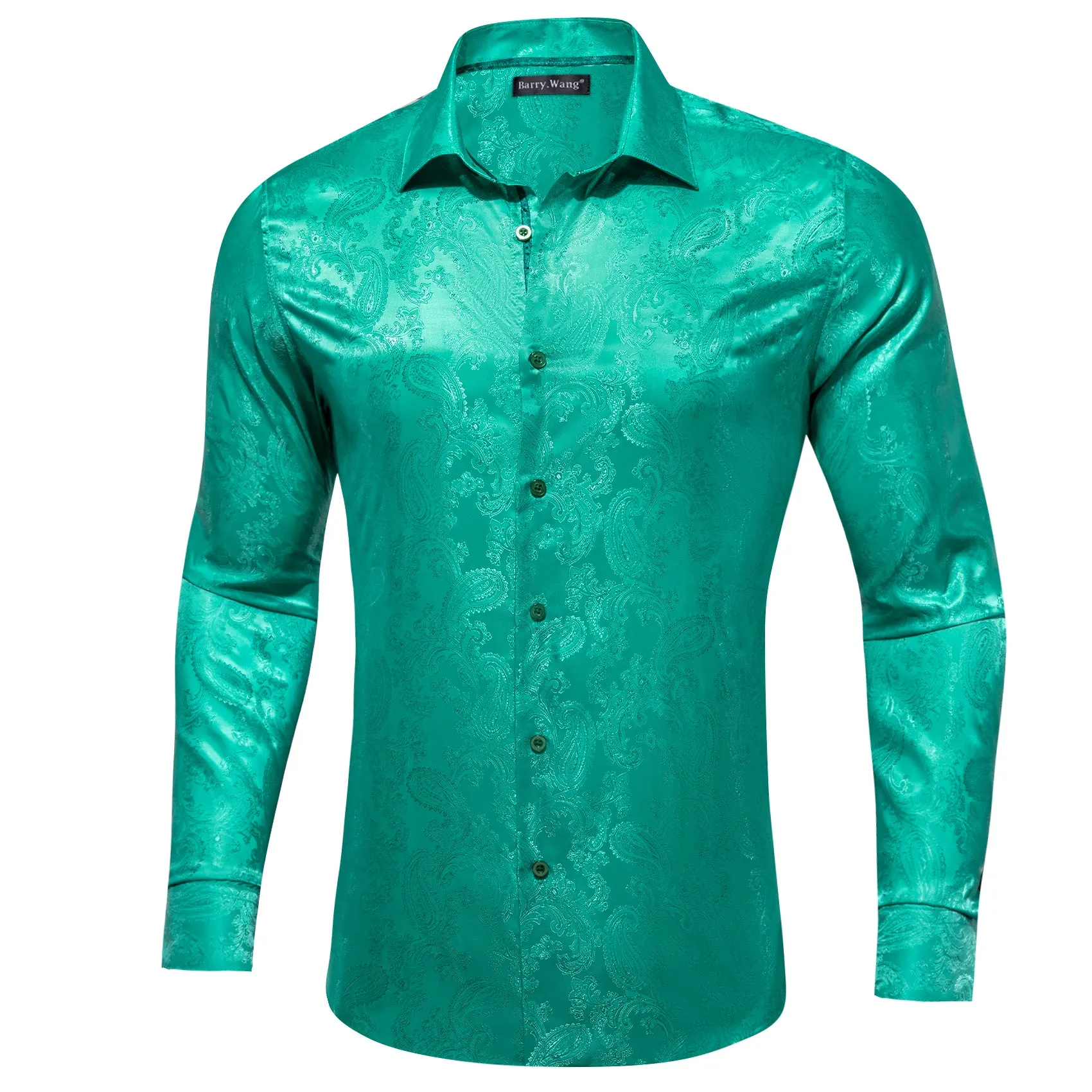 Barry Wang Dark Teal Green Paisley Silk Men's Square bottom Shirt