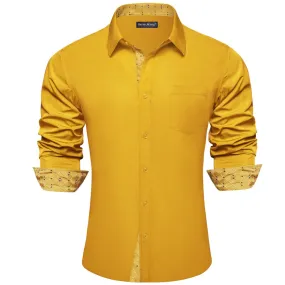 Barry Wang Goldenrod Yellow Shirt With Polka Dot Splicing Long Sleeve Silk Shirt