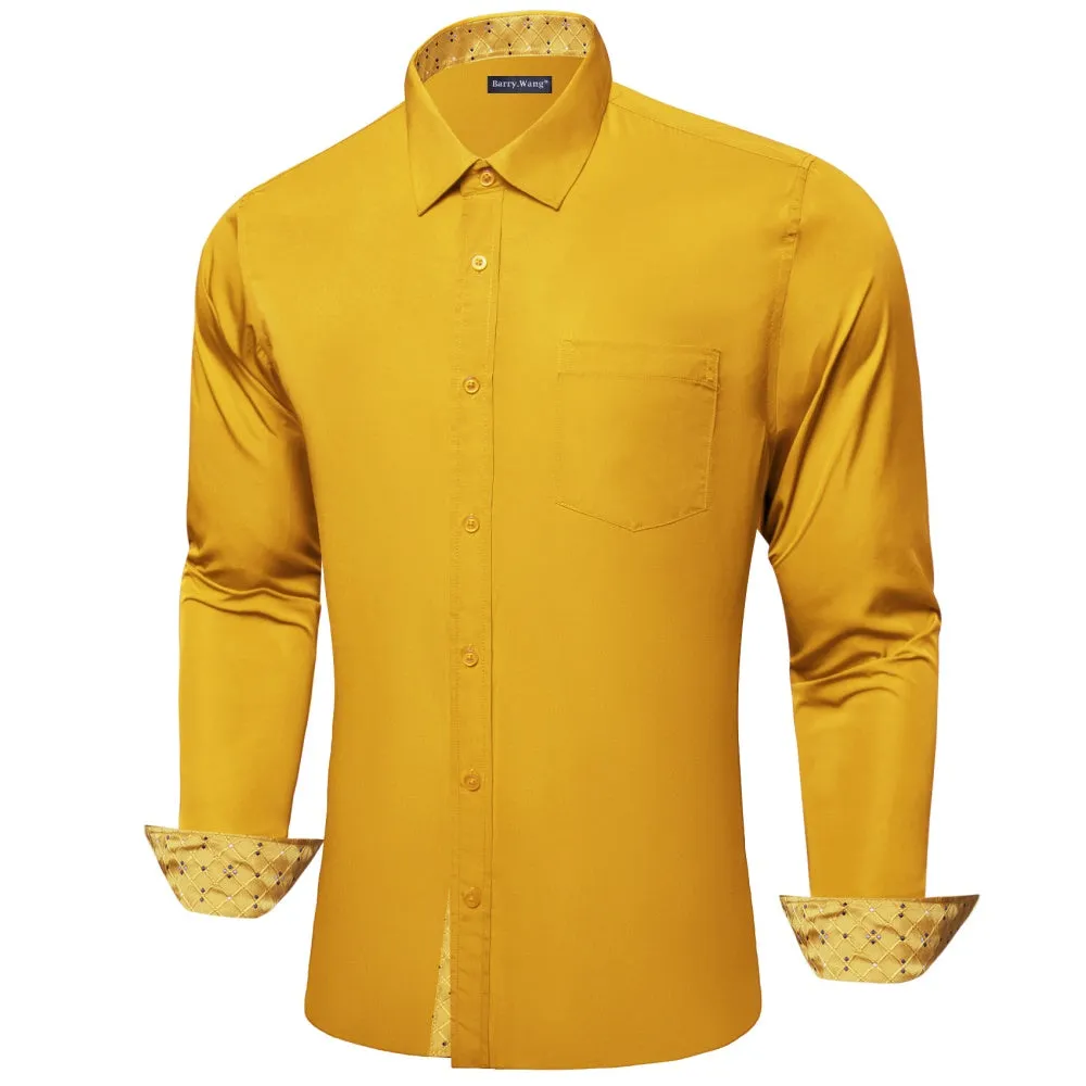 Barry Wang Goldenrod Yellow Shirt With Polka Dot Splicing Long Sleeve Silk Shirt