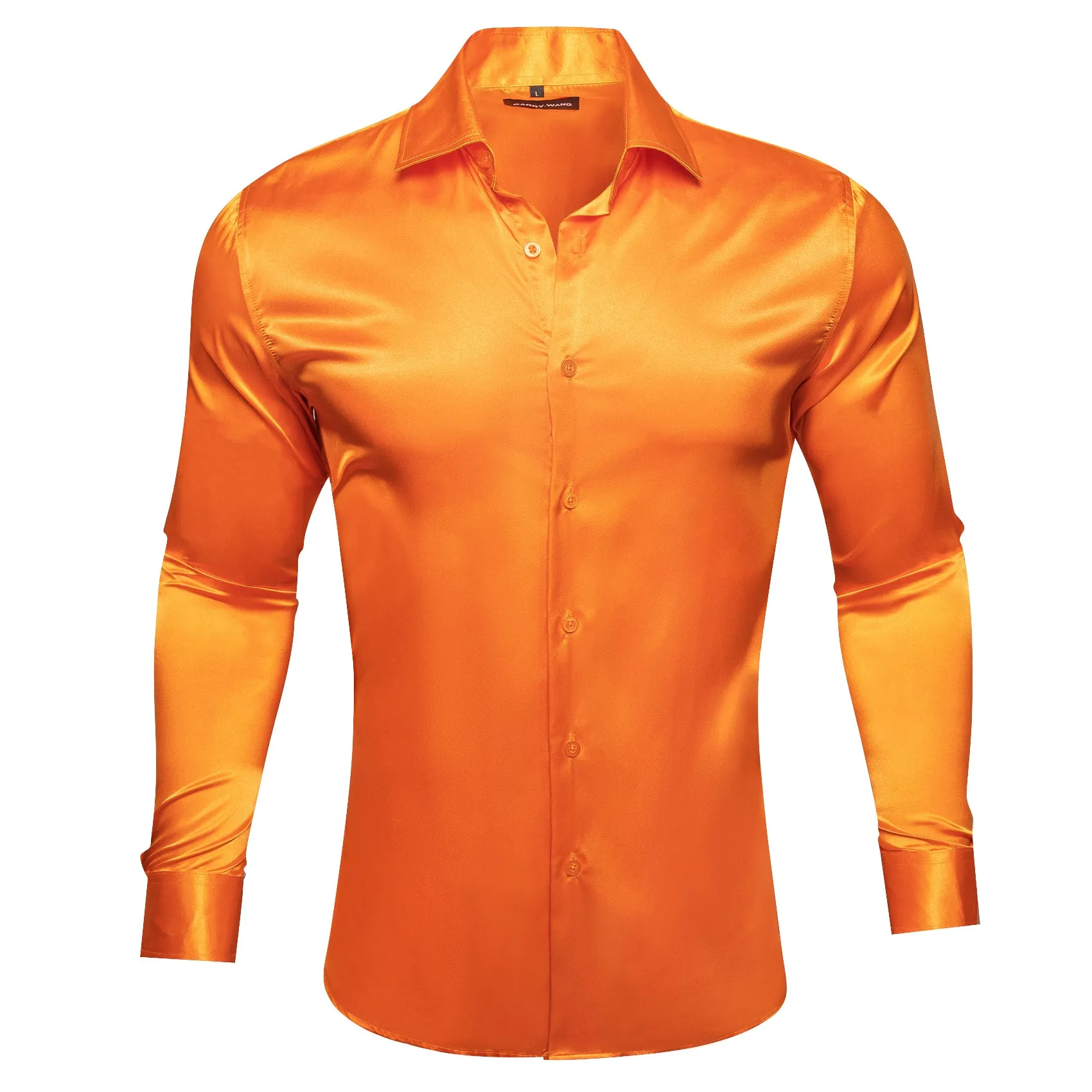 Barry.wang Button Down Shirt Men's Fashionable Orange Solid Silk Shirt