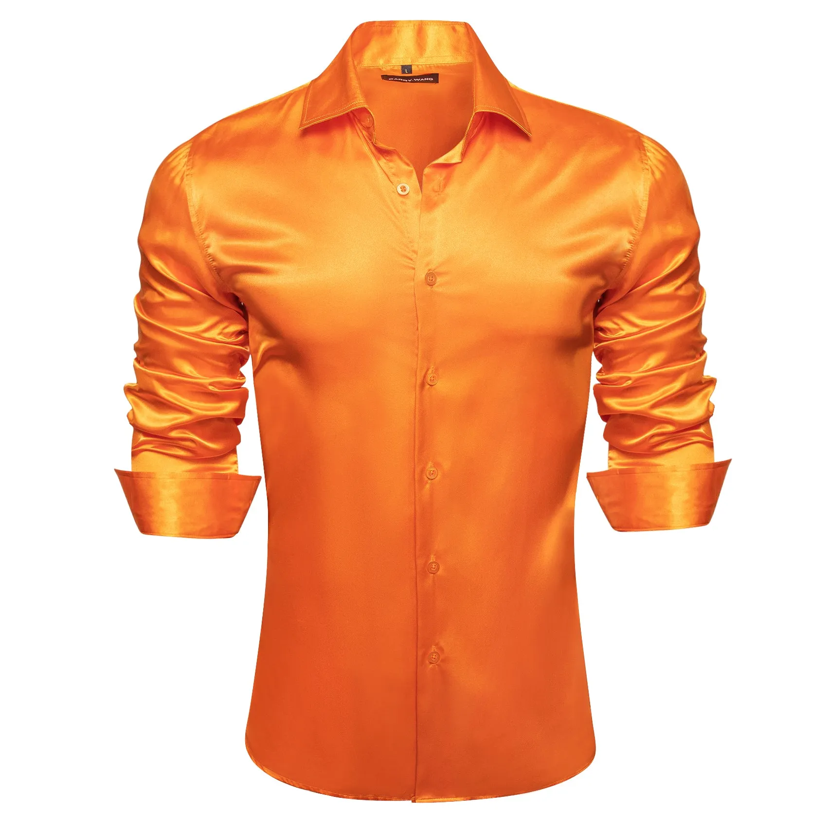Barry.wang Button Down Shirt Men's Fashionable Orange Solid Silk Shirt