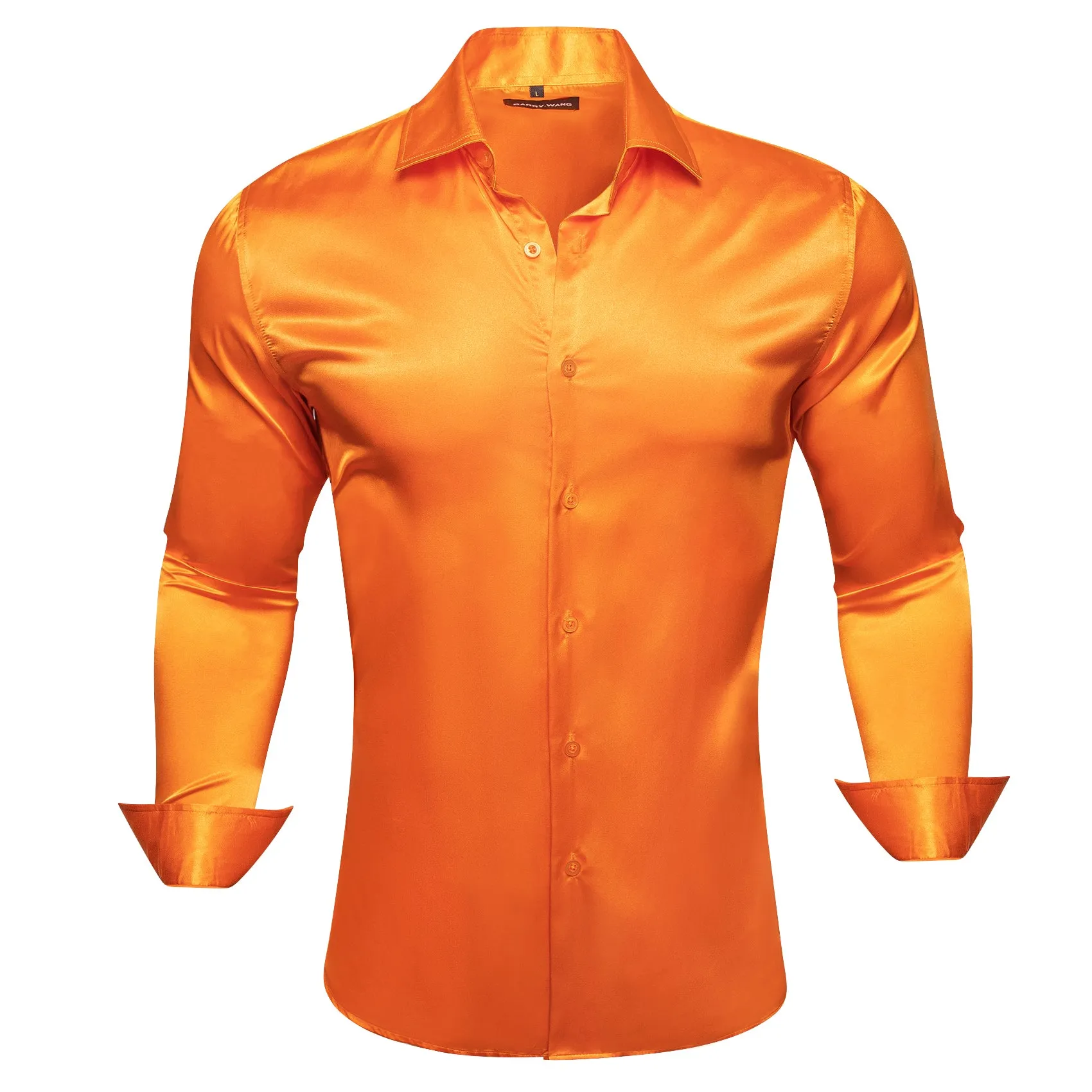 Barry.wang Button Down Shirt Men's Fashionable Orange Solid Silk Shirt