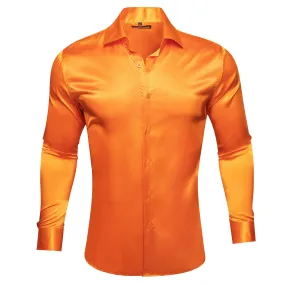 Barry.wang Button Down Shirt Men's Fashionable Orange Solid Silk Shirt