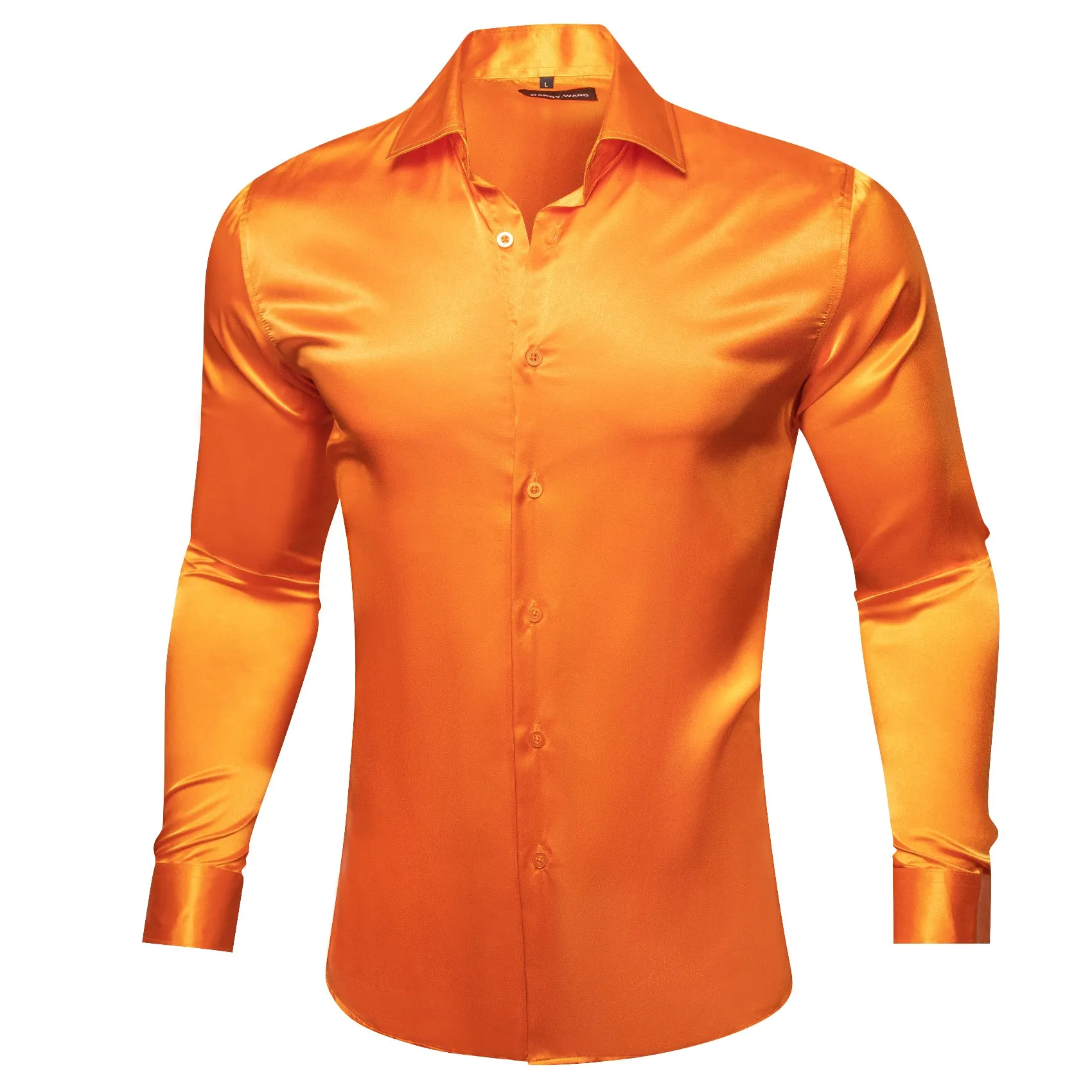 Barry.wang Button Down Shirt Men's Fashionable Orange Solid Silk Shirt