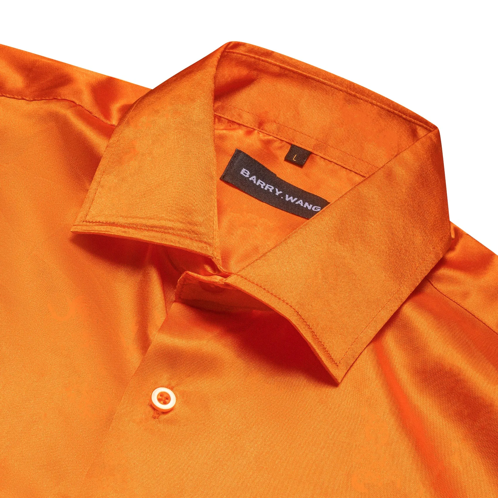Barry.wang Button Down Shirt Men's Fashionable Orange Solid Silk Shirt
