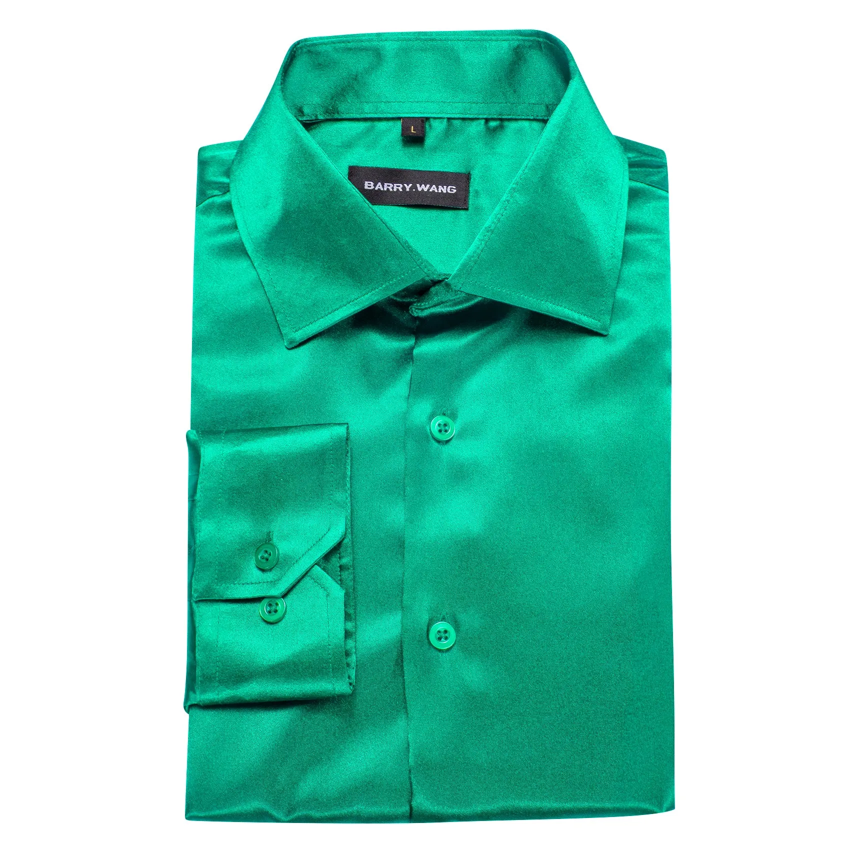 Barry.wang Fresh Green Solid Silk Shirt