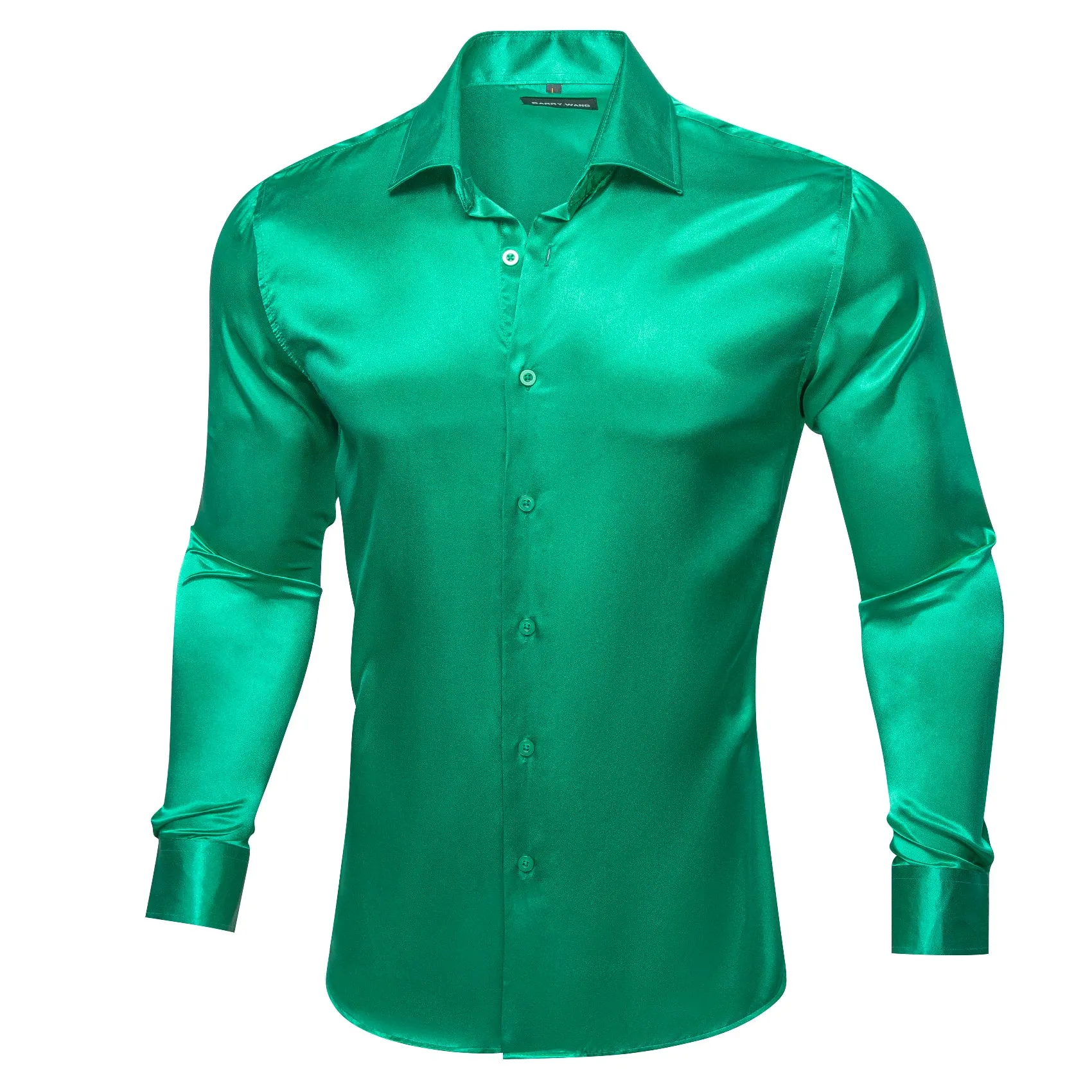 Barry.wang Fresh Green Solid Silk Shirt