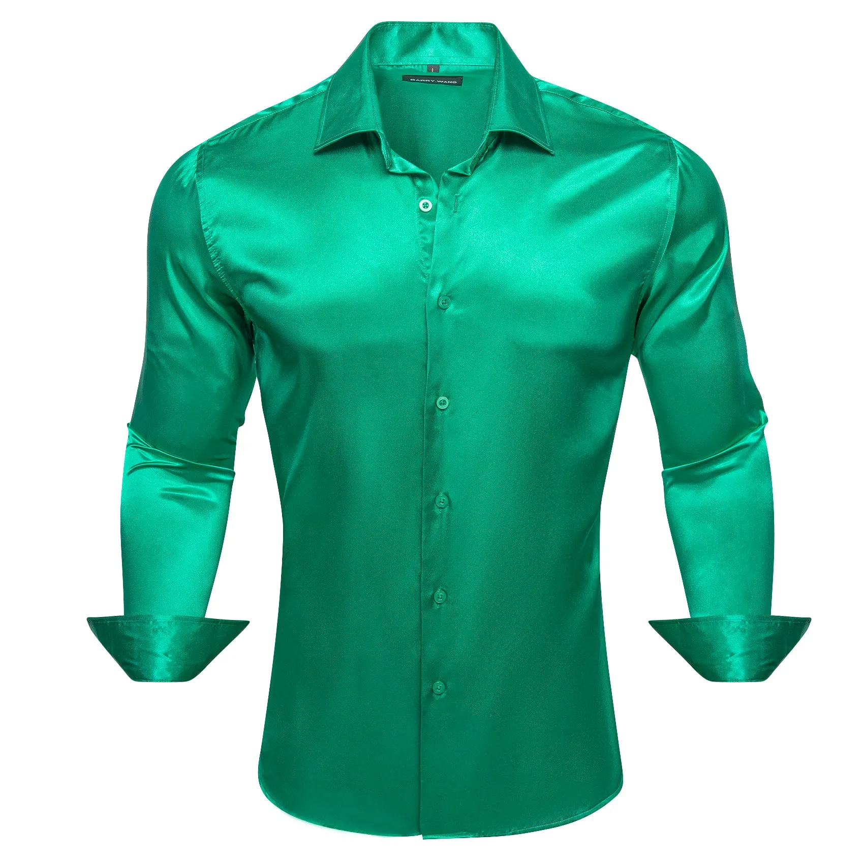 Barry.wang Fresh Green Solid Silk Shirt