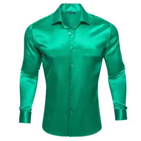 Barry.wang Fresh Green Solid Silk Shirt