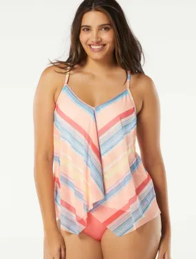 Beach House: Paradise Stripe Kerry Mesh Layer Tankini Top