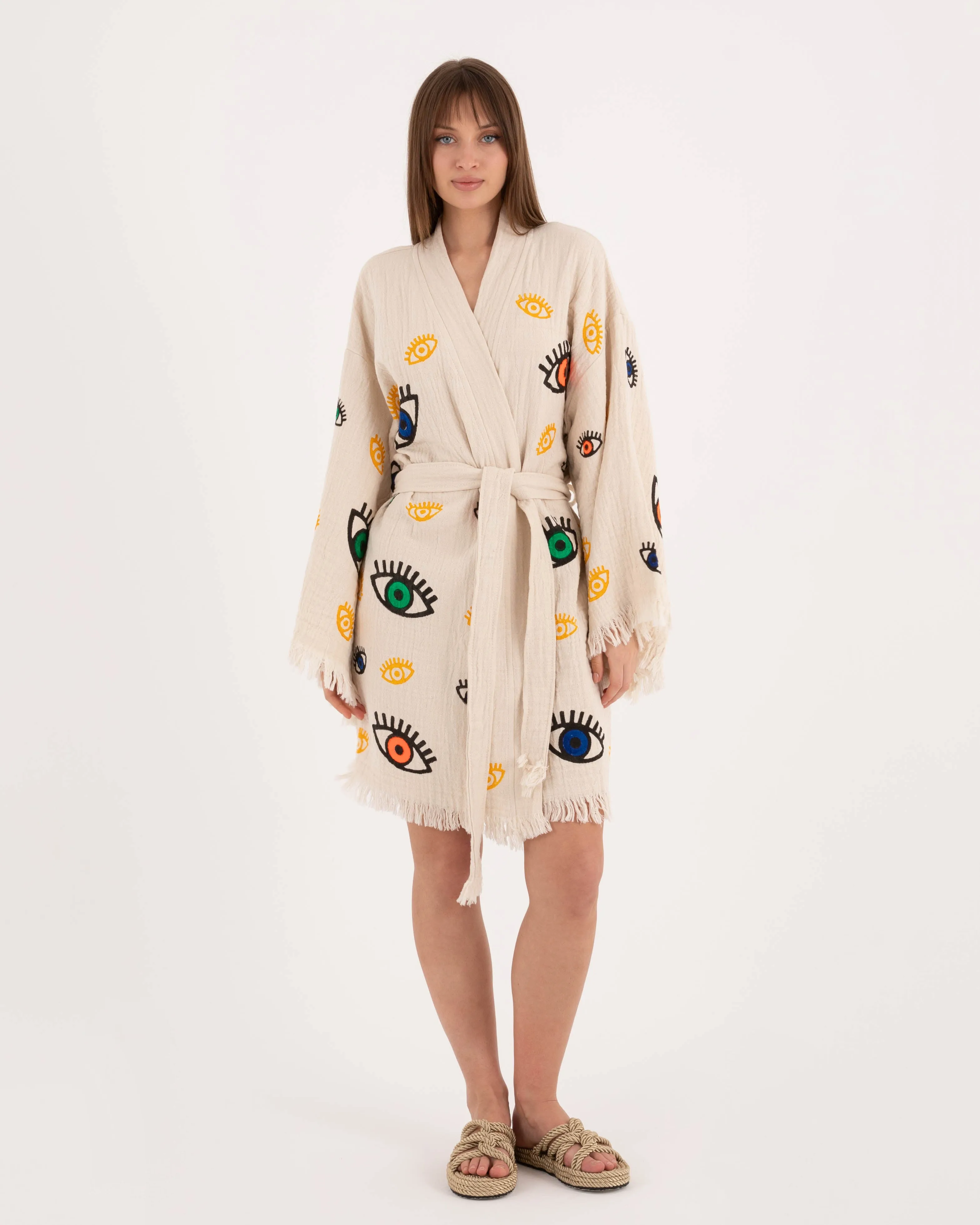 Beige Multi Eye Kimono