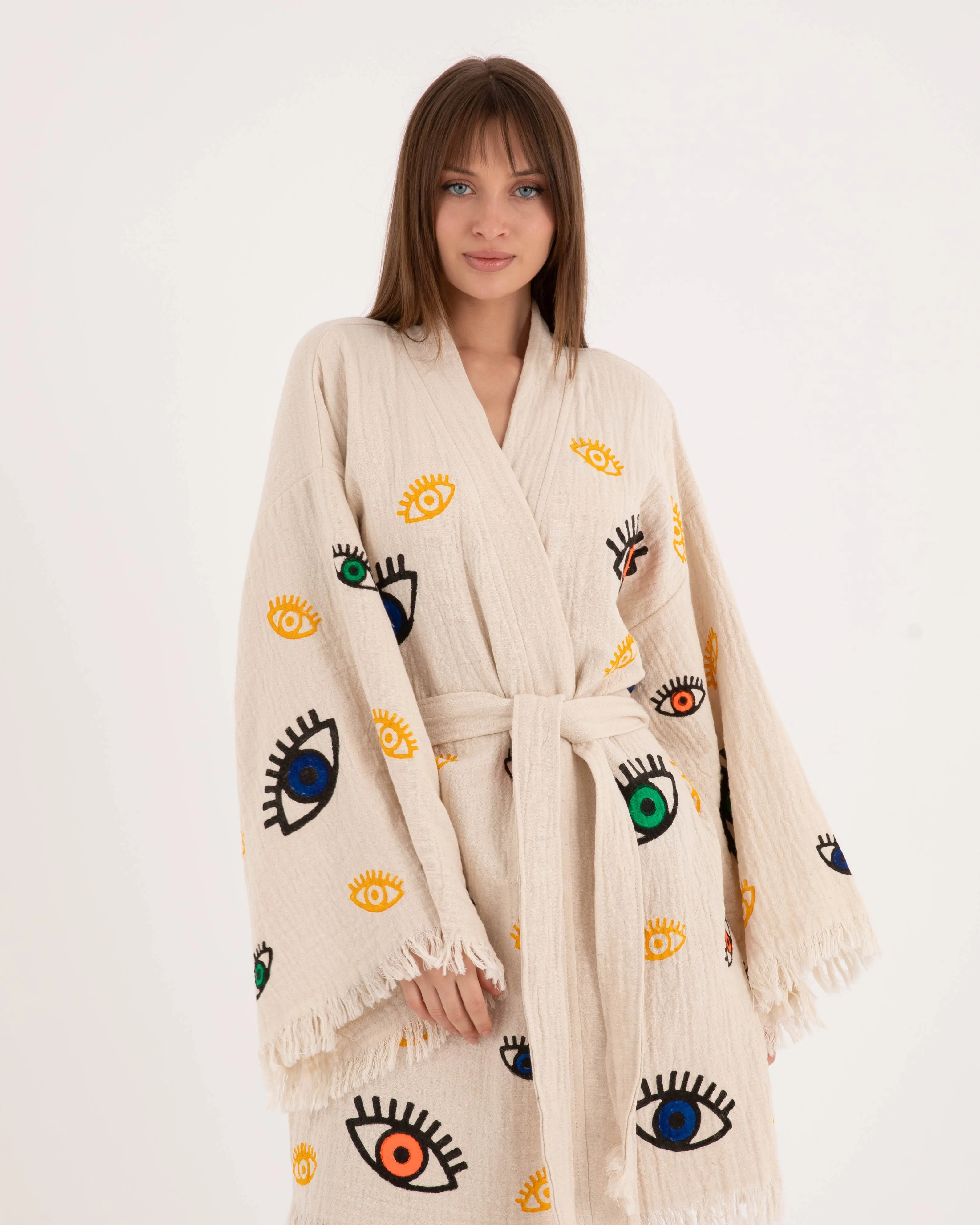 Beige Multi Eye Kimono