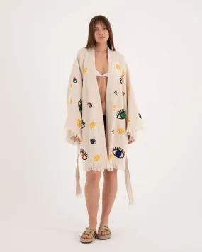Beige Multi Eye Kimono