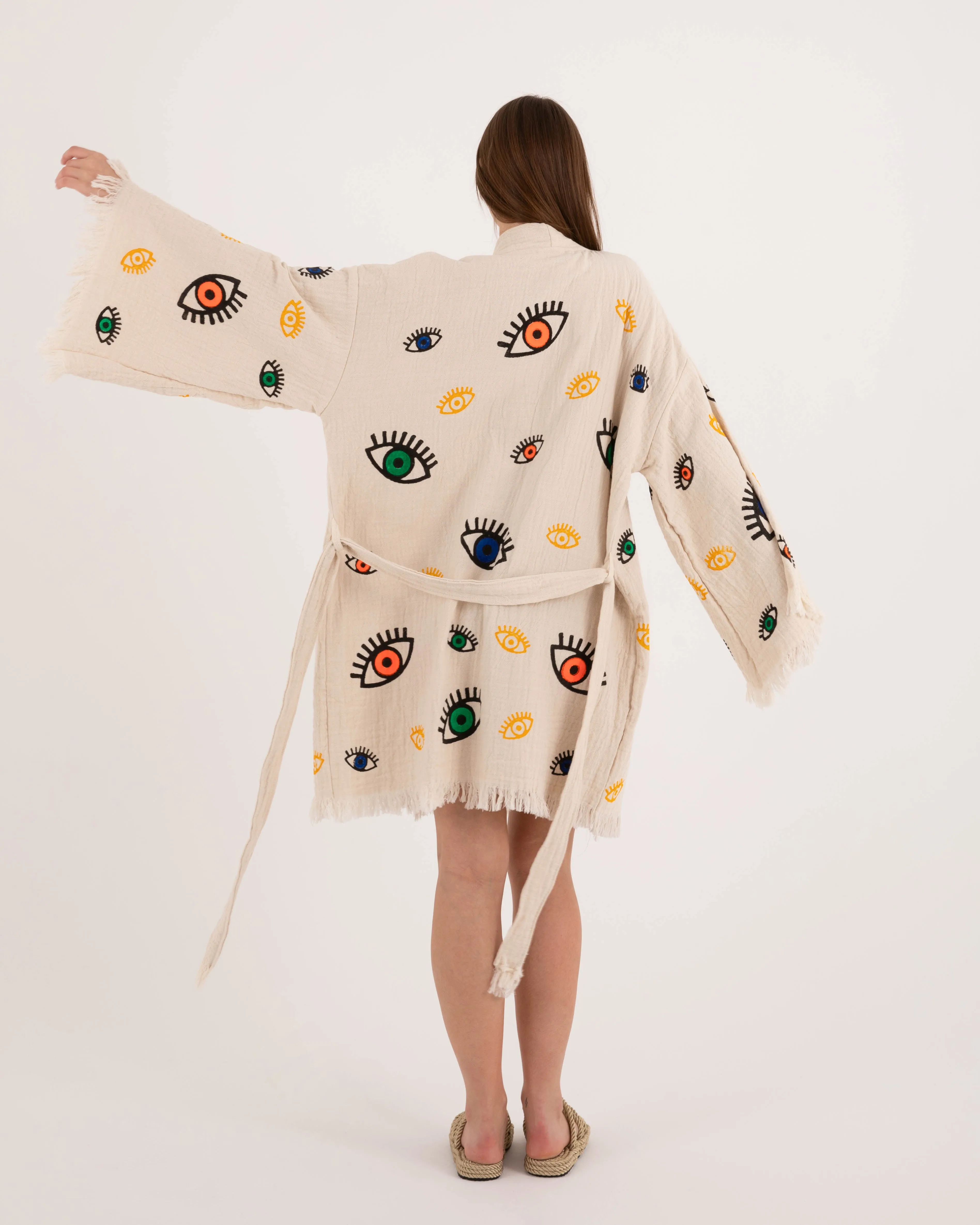 Beige Multi Eye Kimono