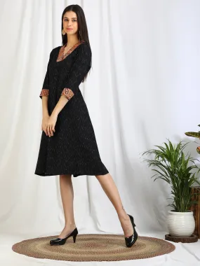 Black Ikat 'Nitya' Midi Dress