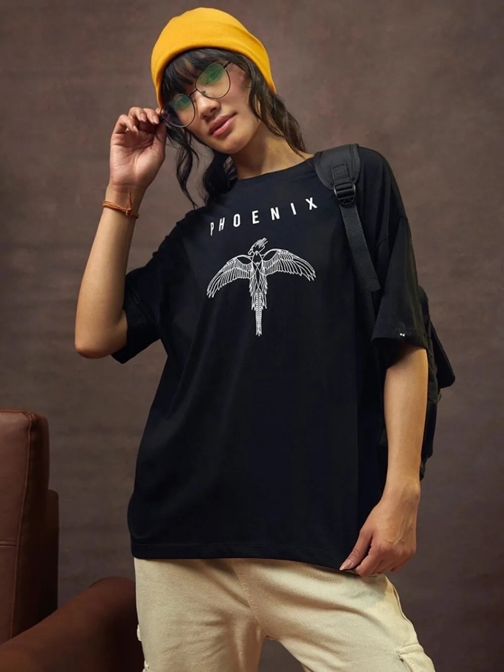 Black Phoenix Fawkes Graphic Printed Womens Drop Shoulder T shirt Legacy Boutiques Dacca