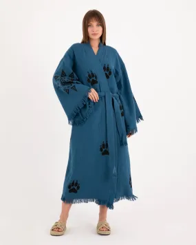 Blue Paw Detailed Kimono Robe